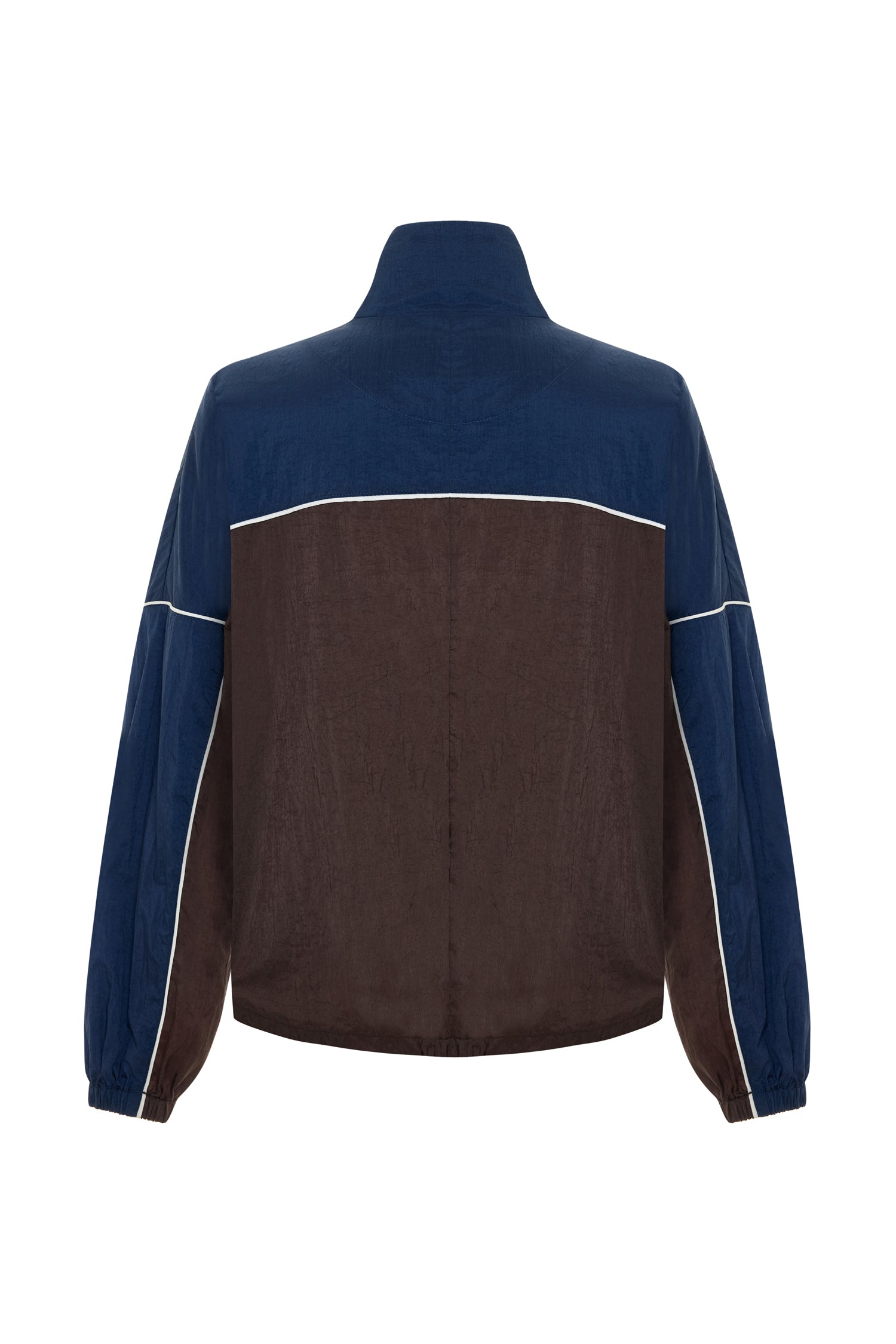 Unisex Retro-inspired Nylon Zip-up Jacket in Navy-Brown