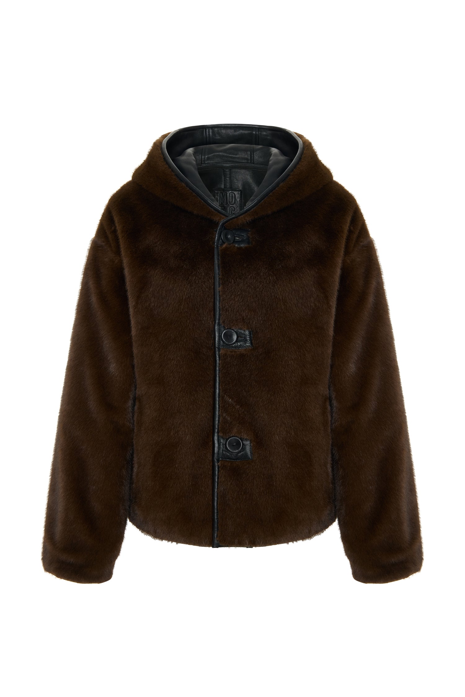 Reversible Hooded Leather and Faux Fur Jacket