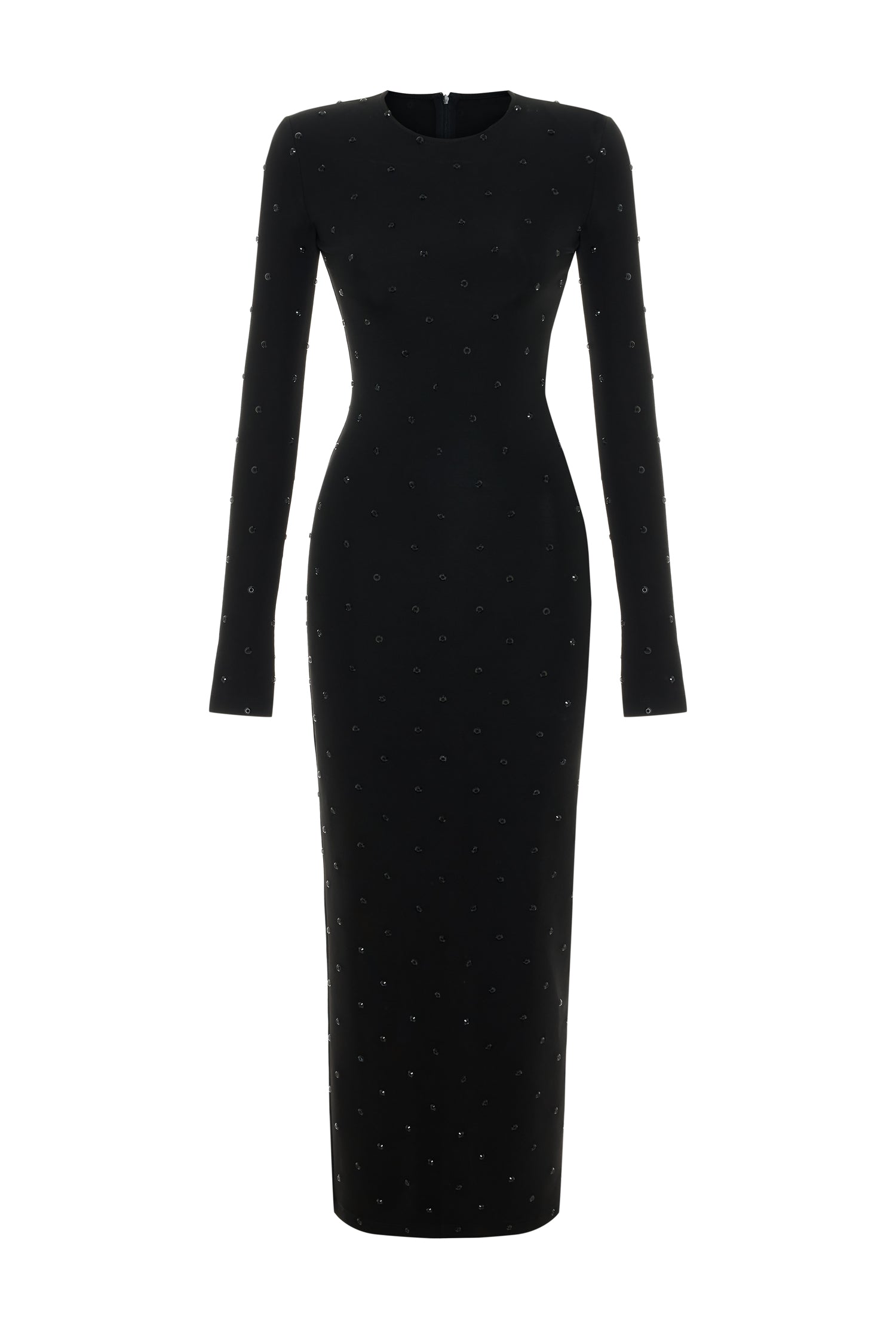 Ring-shaped Crystal Printed Maxi Dress in Black