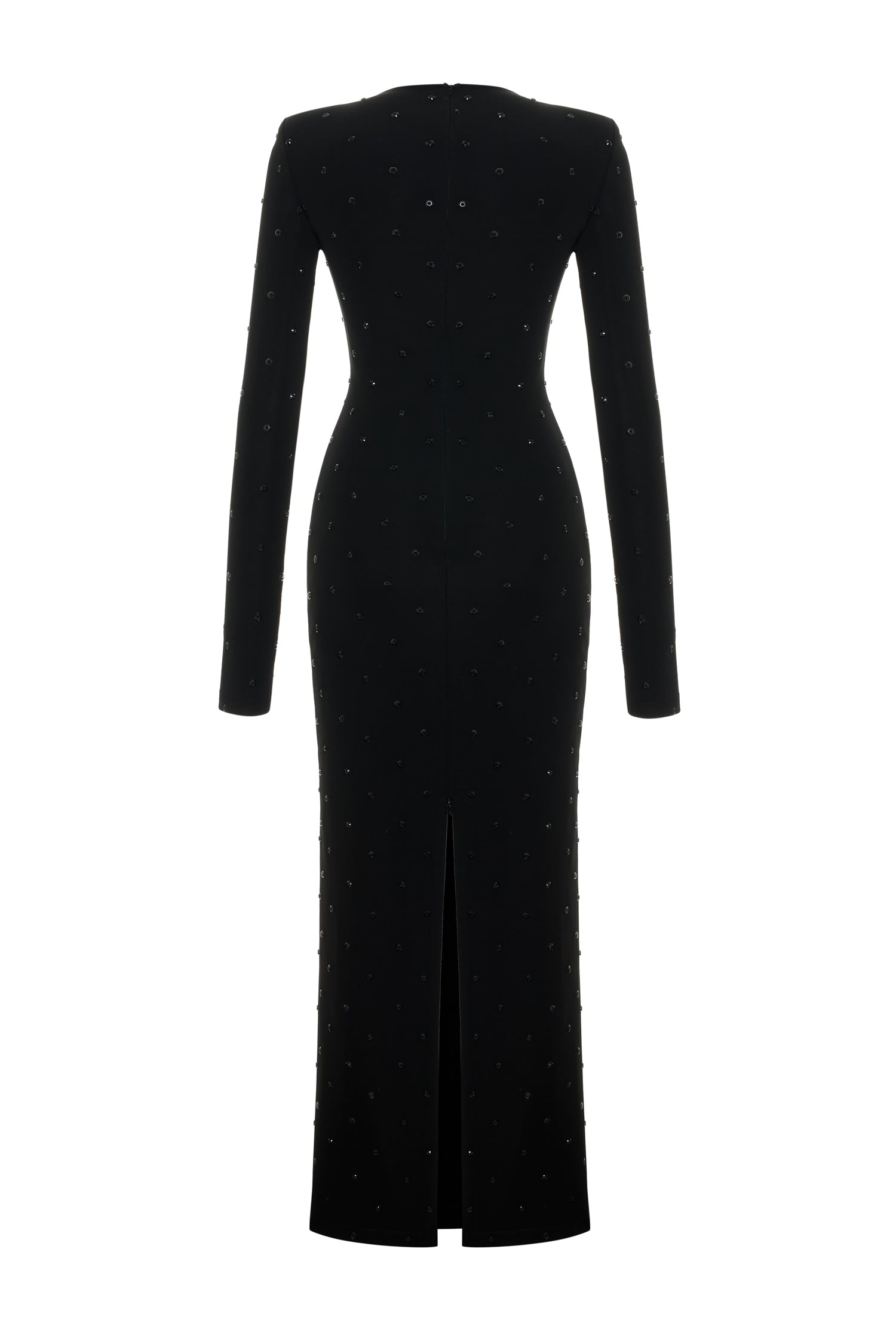 Ring-shaped Crystal Printed Maxi Dress in Black