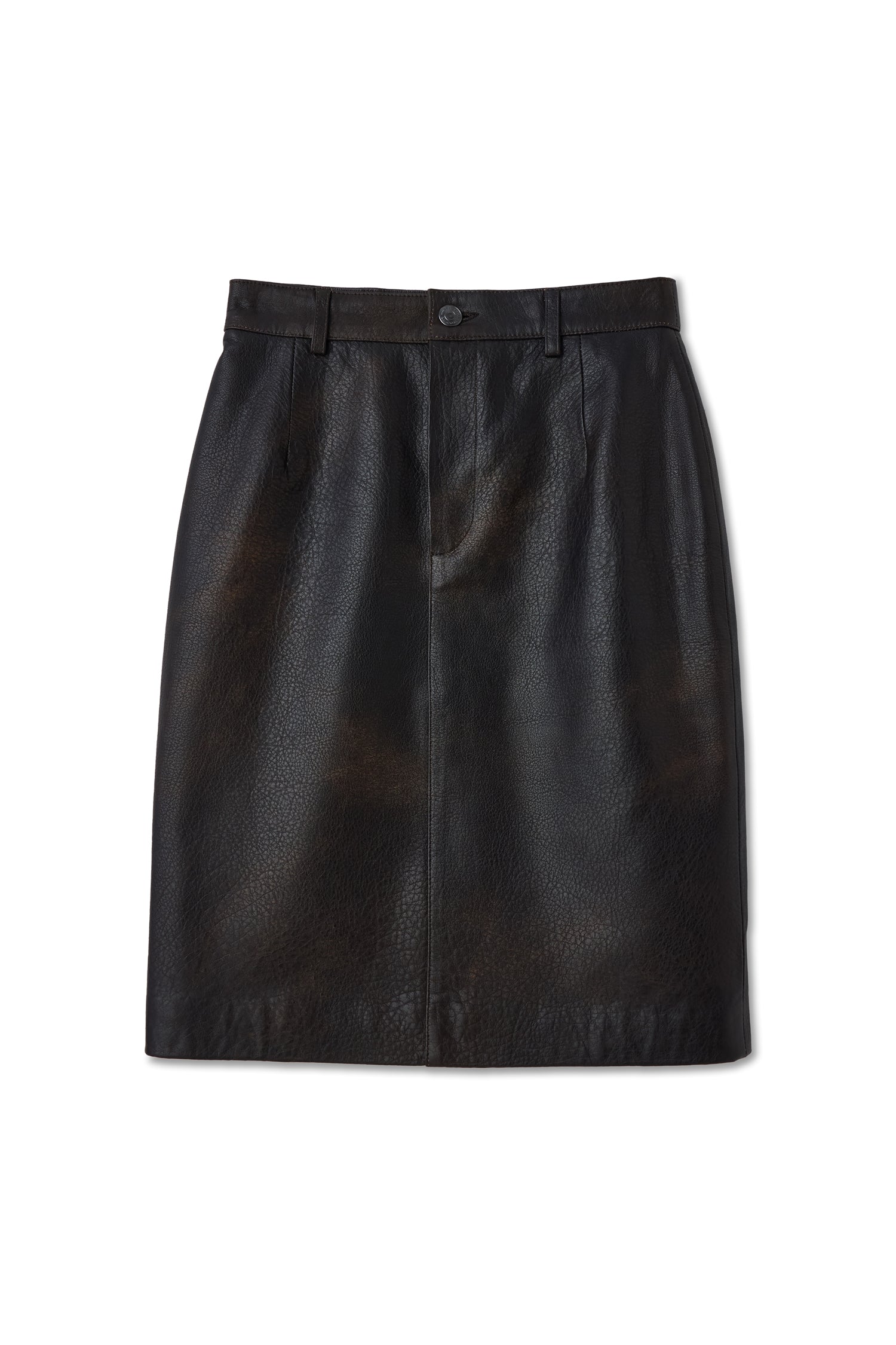 Aged Brown Lambskin Midi Skirt