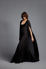 'Dita' Crepe Chiffon Maxi Cape Dres