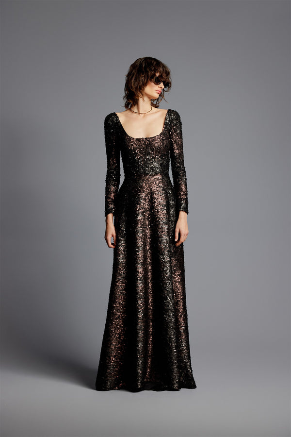 'Ema' Sequinned Evening Gown Dress