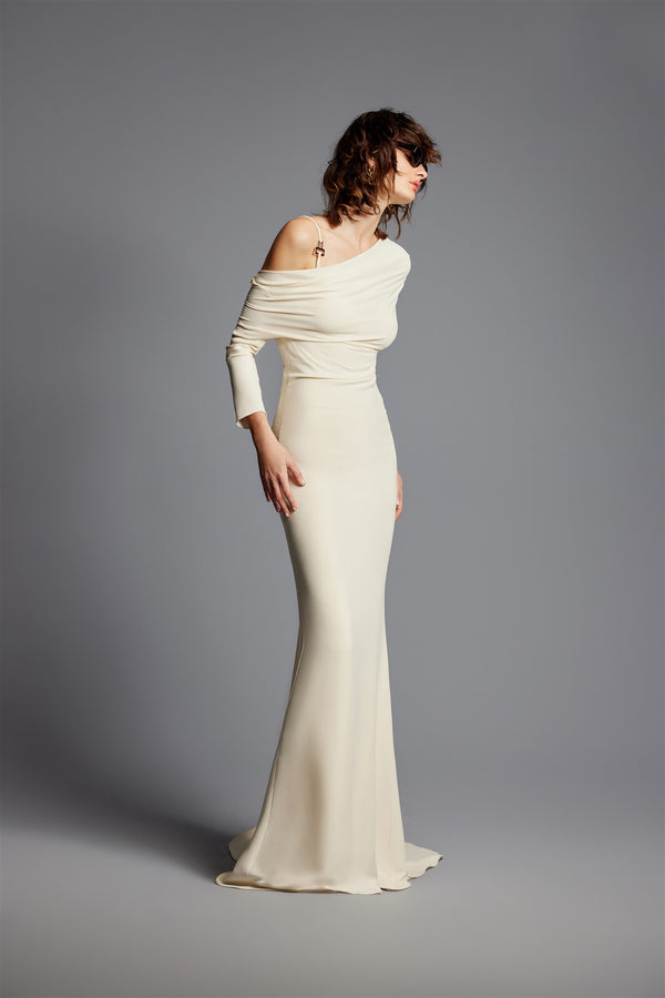 'Elma' Drop Shoulder Light Crepe Maxi Dress