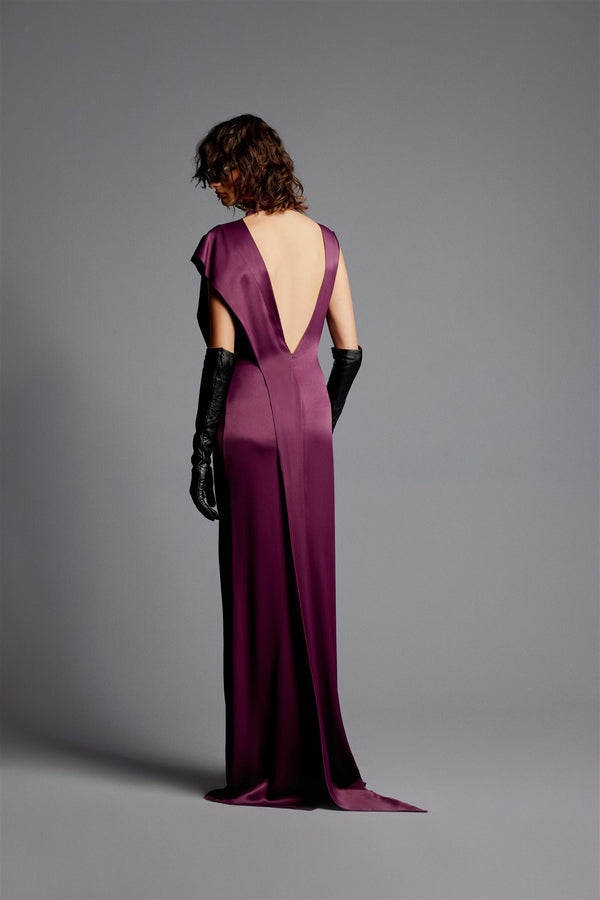 'Sona' Satin Back Decolette Maxi Dress