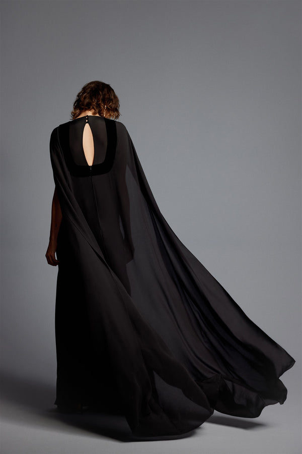 'Dita' Crepe Chiffon Maxi Cape Dres