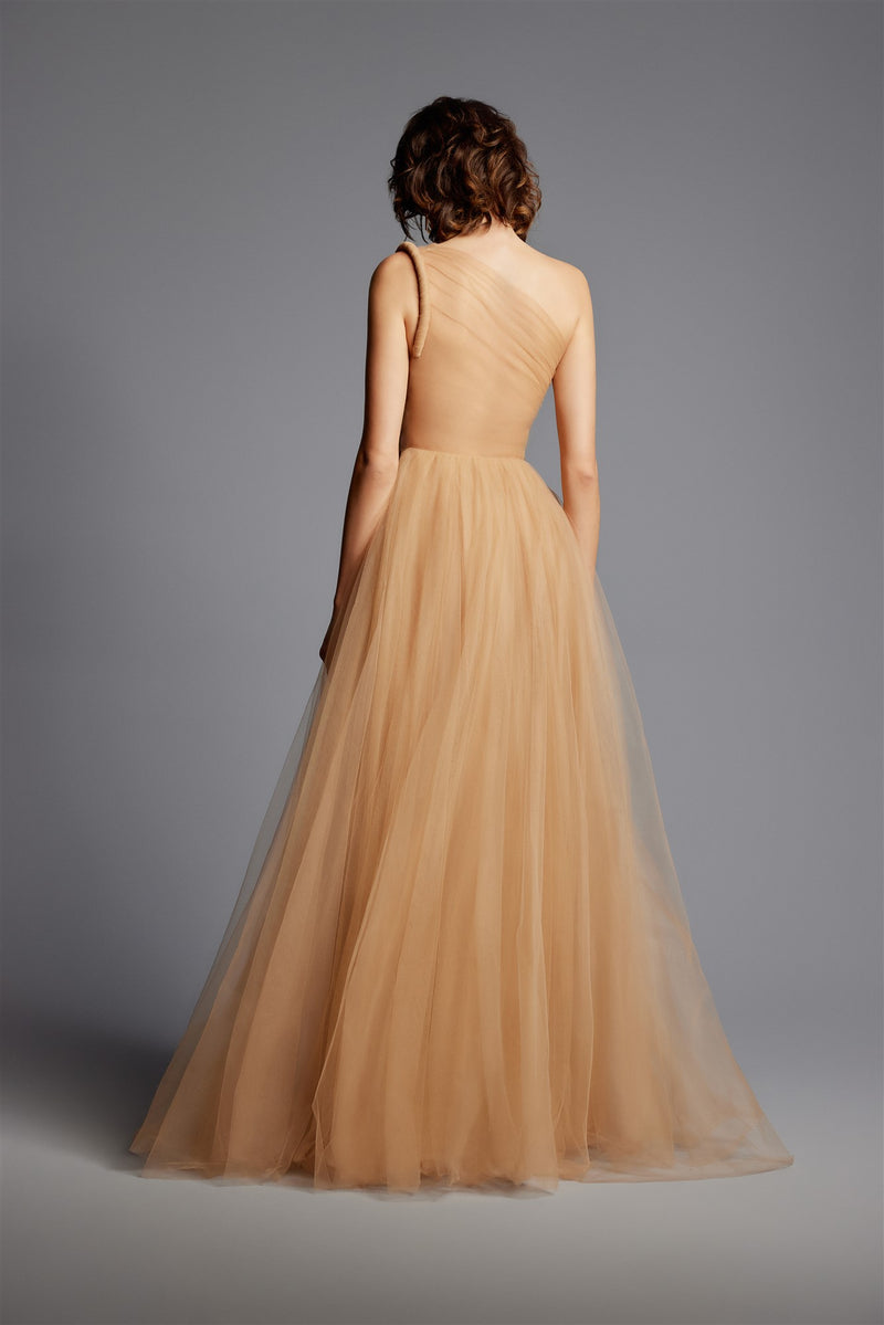 'Amber' One Shoulder Draped Tull Dress