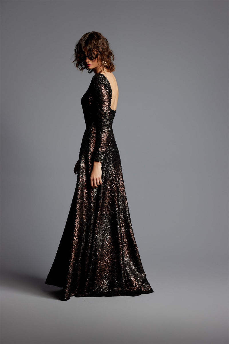 'Ema' Sequinned Evening Gown Dress