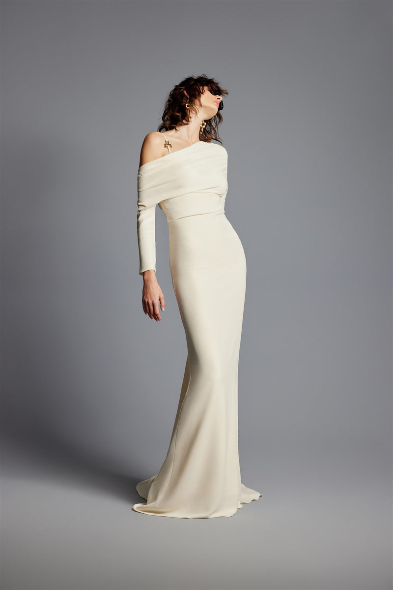 'Elma' Drop Shoulder Light Crepe Maxi Dress