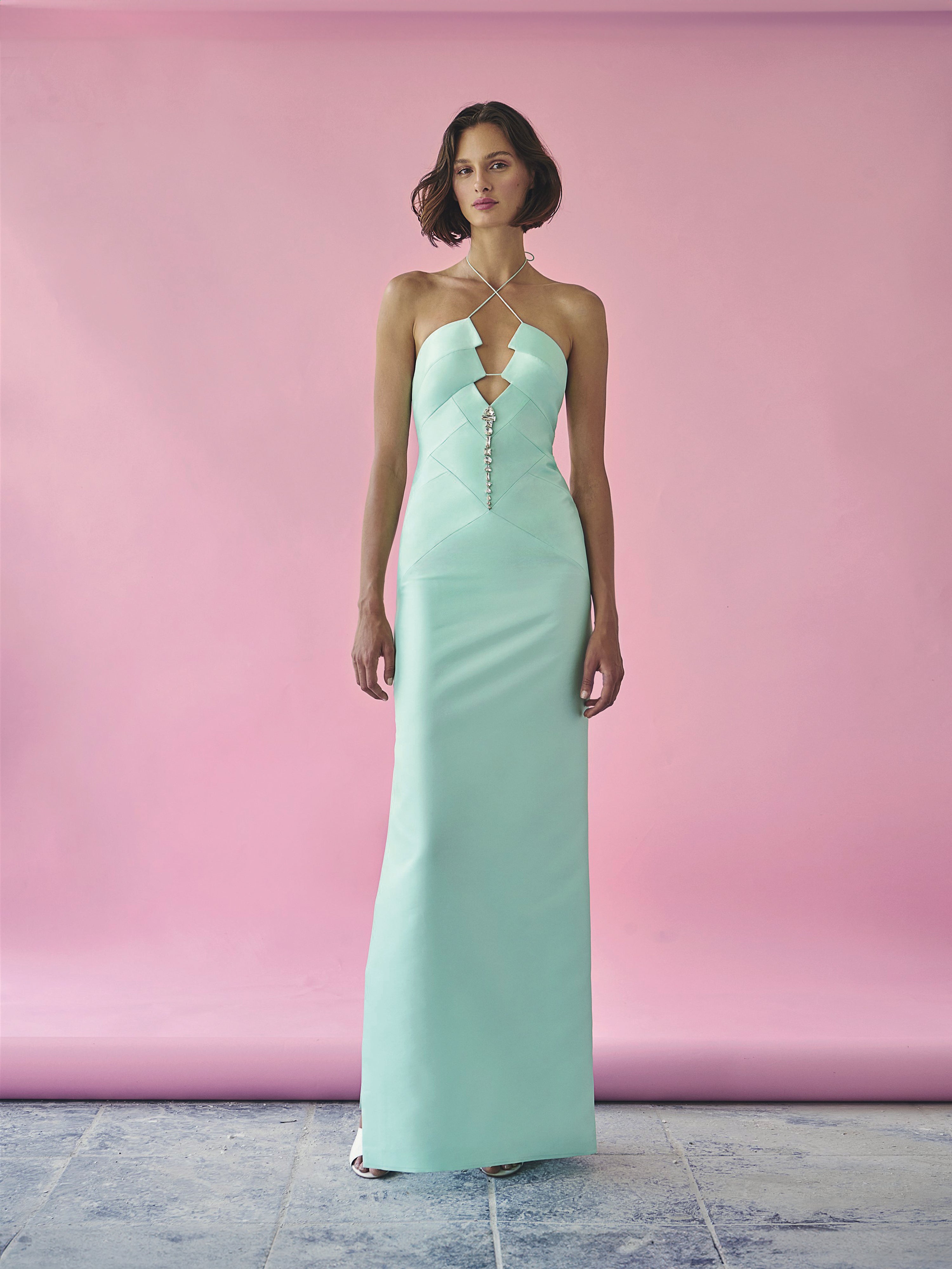Mint Cutout Taffeta Maxi Dress