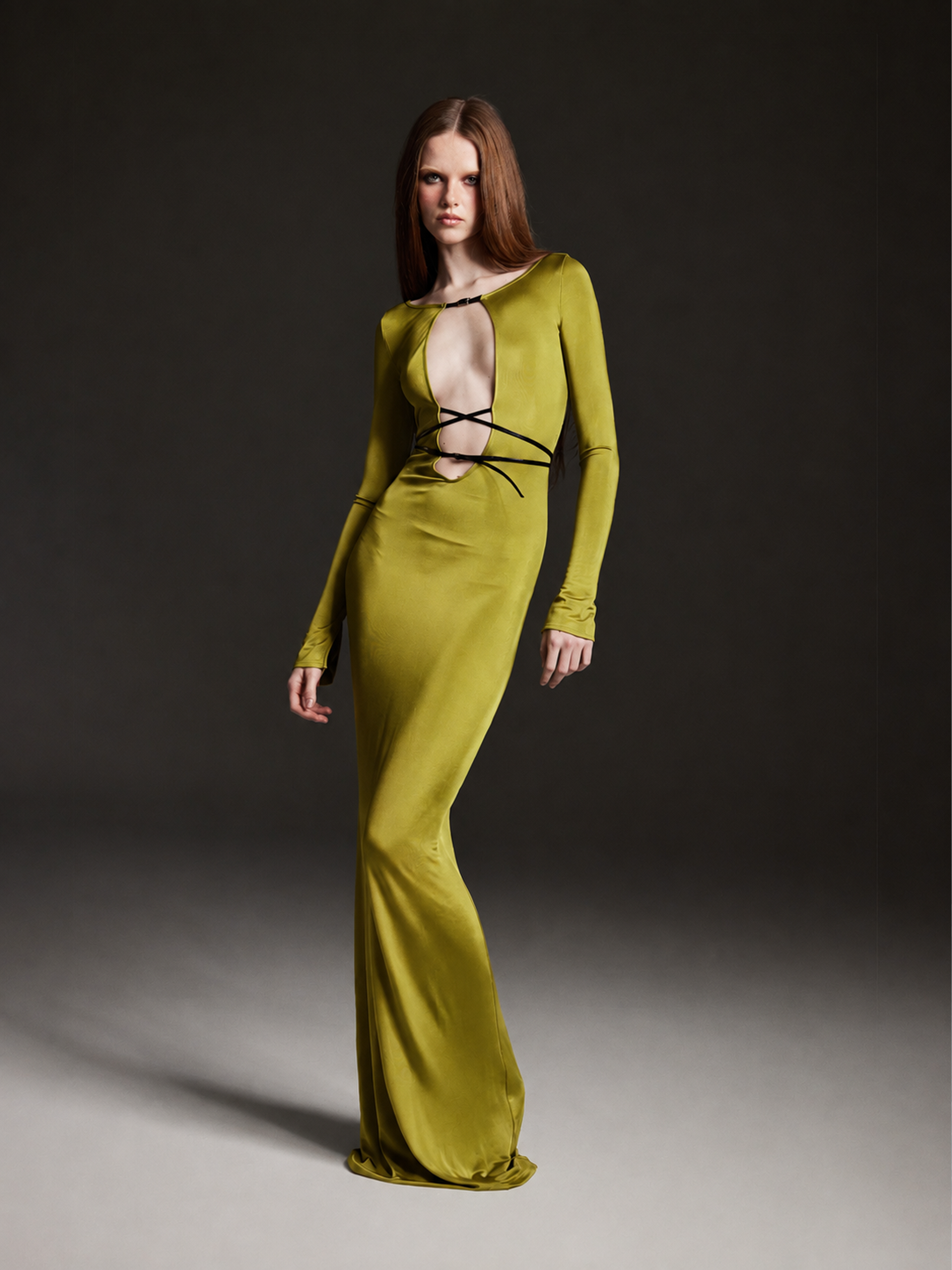 Oil Green Cut-Out Stretch-Jersey Maxi Dress