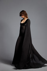 'Dita' Crepe Chiffon Maxi Cape Dres