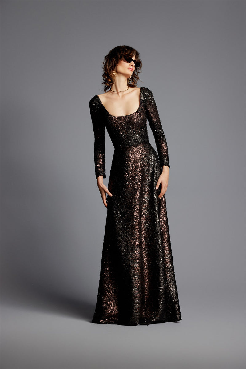 'Ema' Sequinned Evening Gown Dress