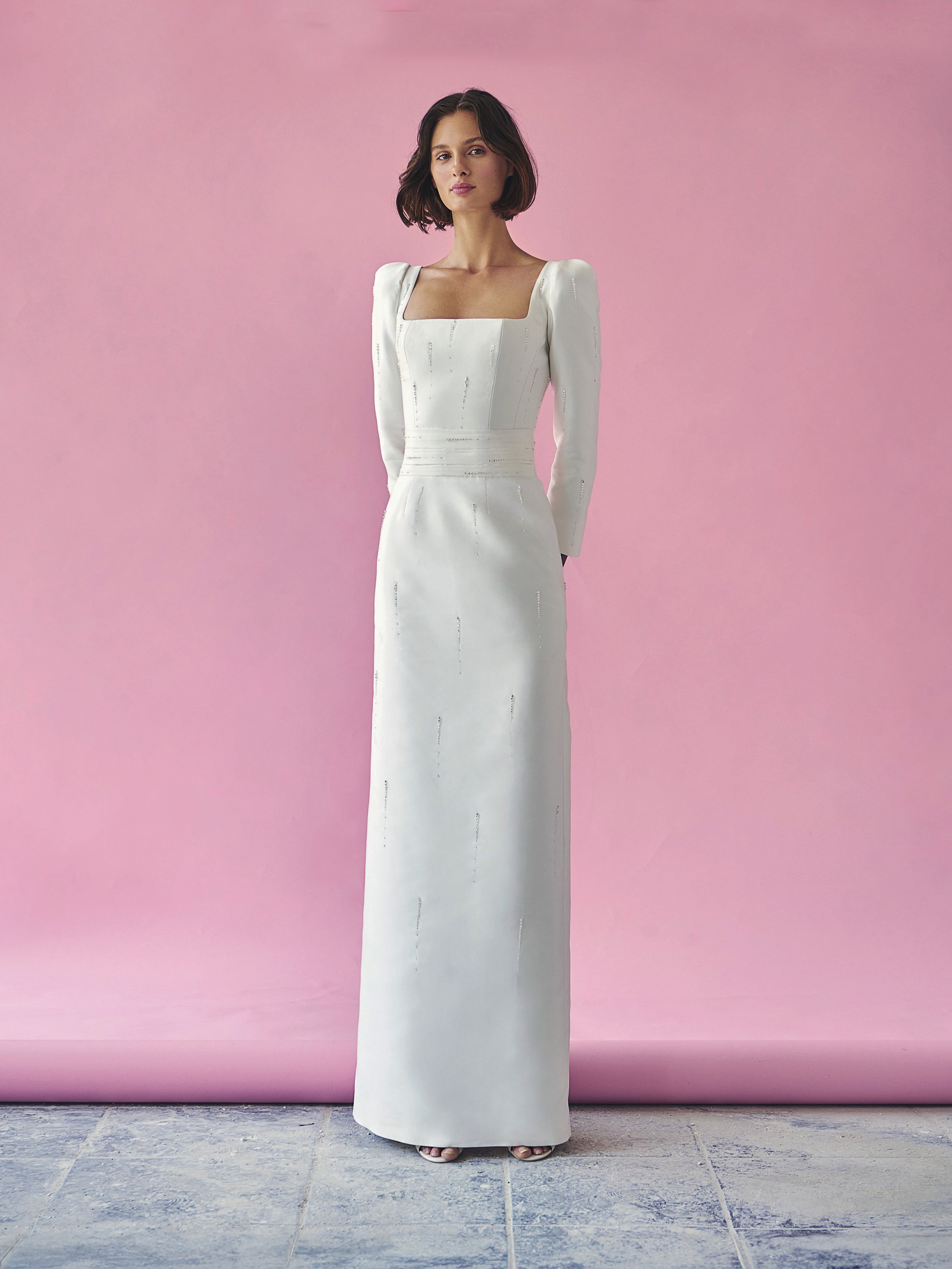 Square-Neck Embellished Maxi White Dress