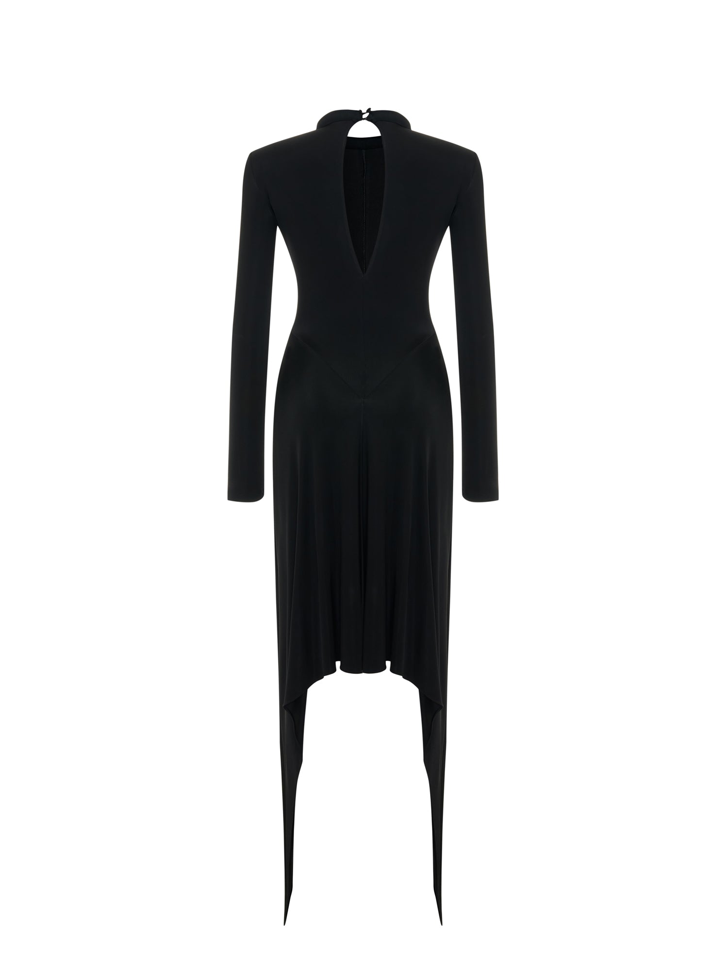 Asymmetric-style Skirted Midi Dress in Black