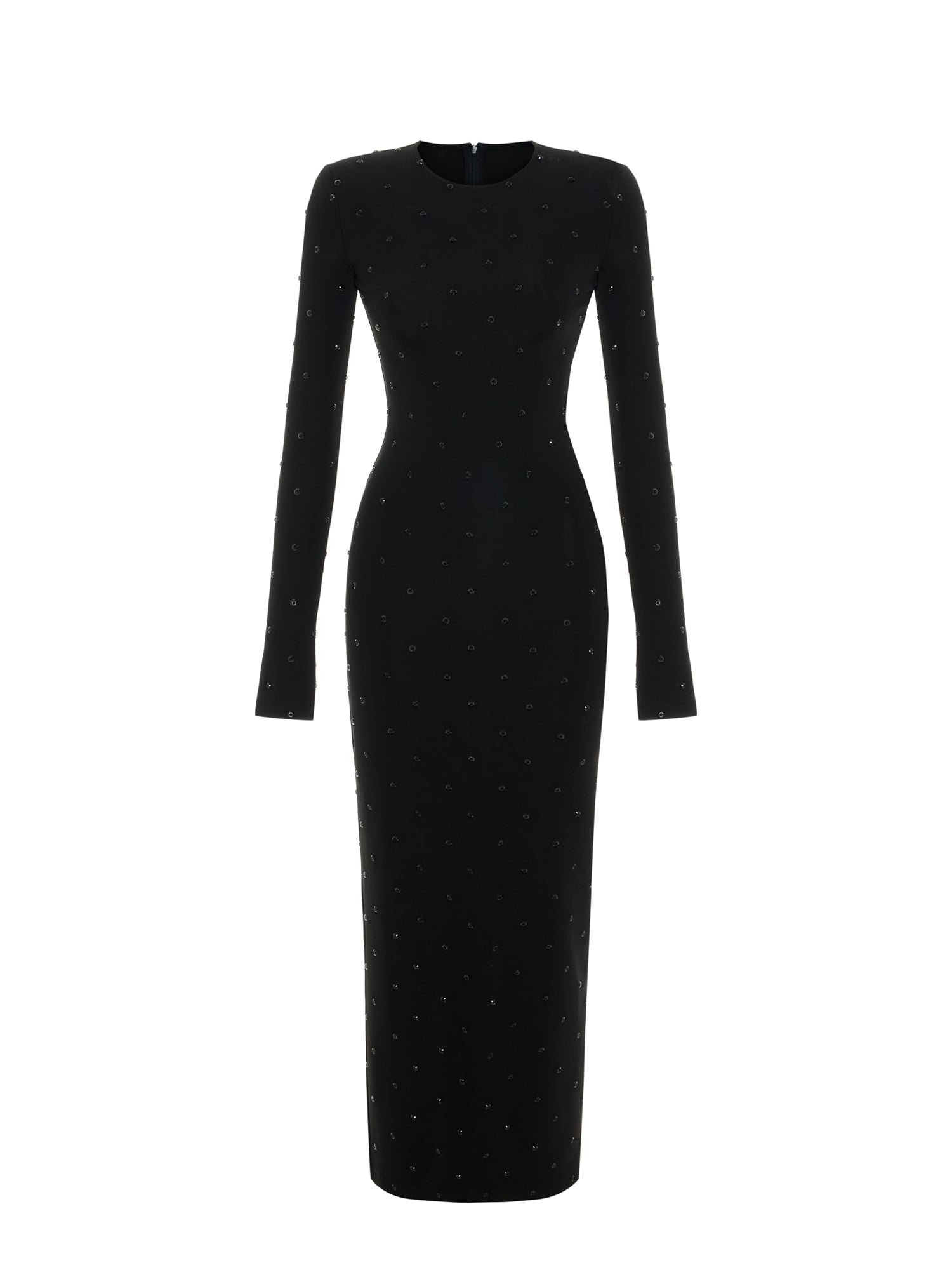 Ring-shaped Crystal Printed Maxi Dress in Black