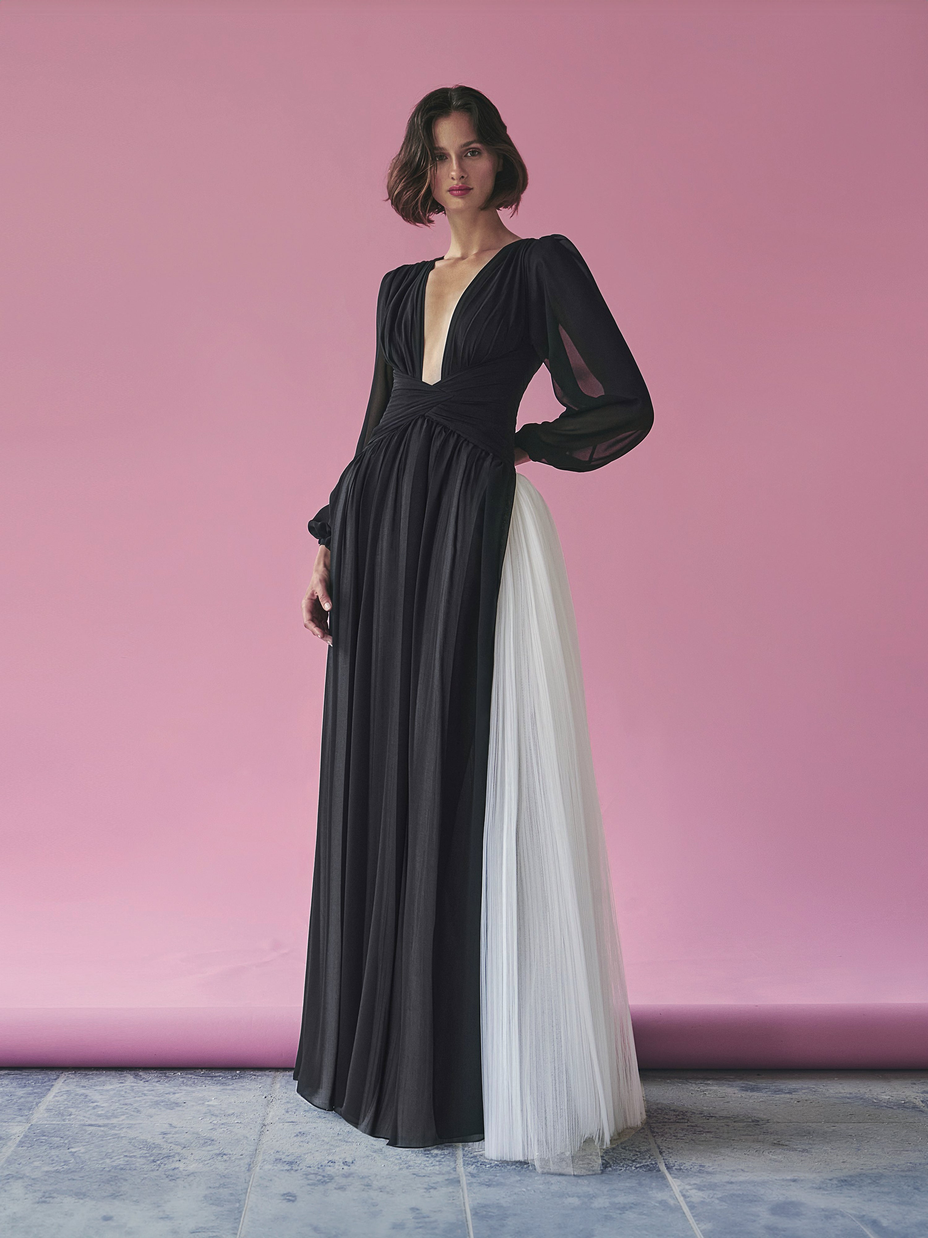 Black Gown with Ivory Tulle Panel