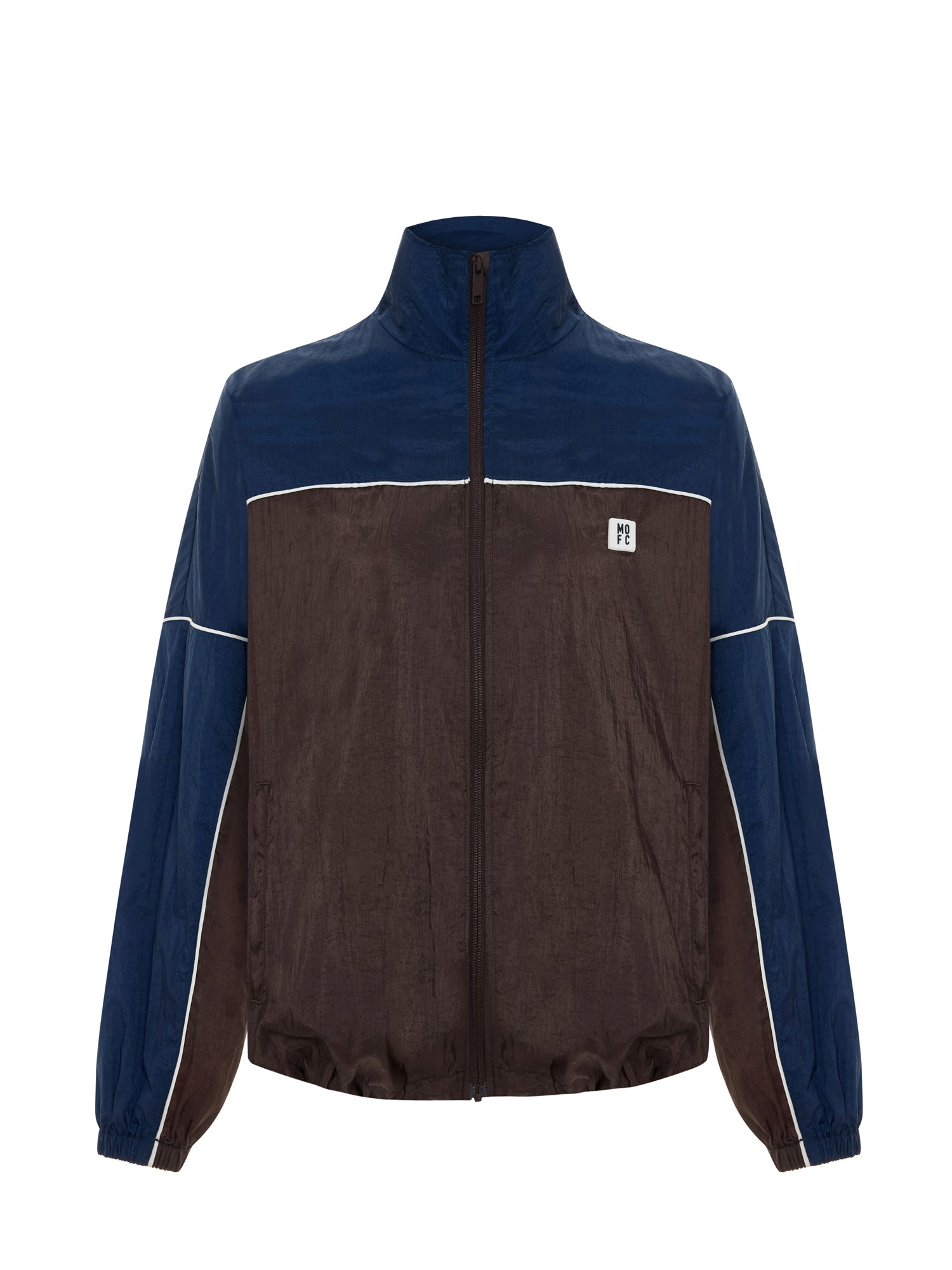Unisex Retro-inspired Nylon Zip-up Jacket in Navy-Brown