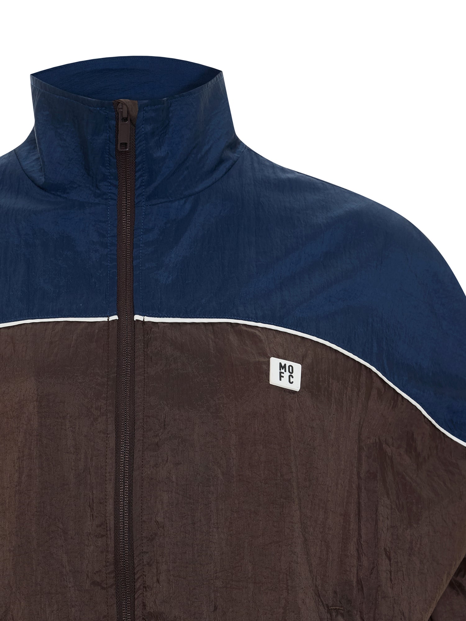Unisex Retro-inspired Nylon Zip-up Jacket in Navy-Brown