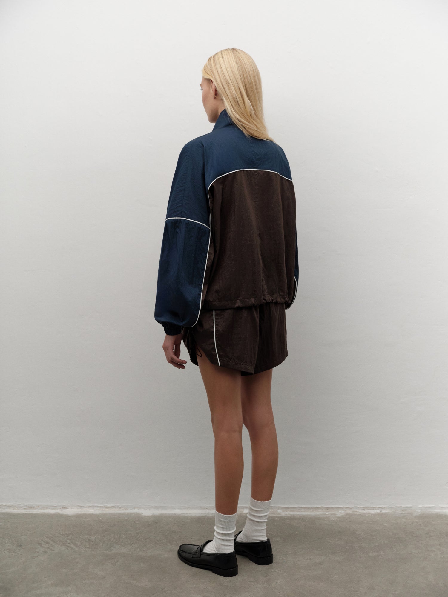 Unisex Retro-inspired Nylon Track Shorts in Navy-Brown