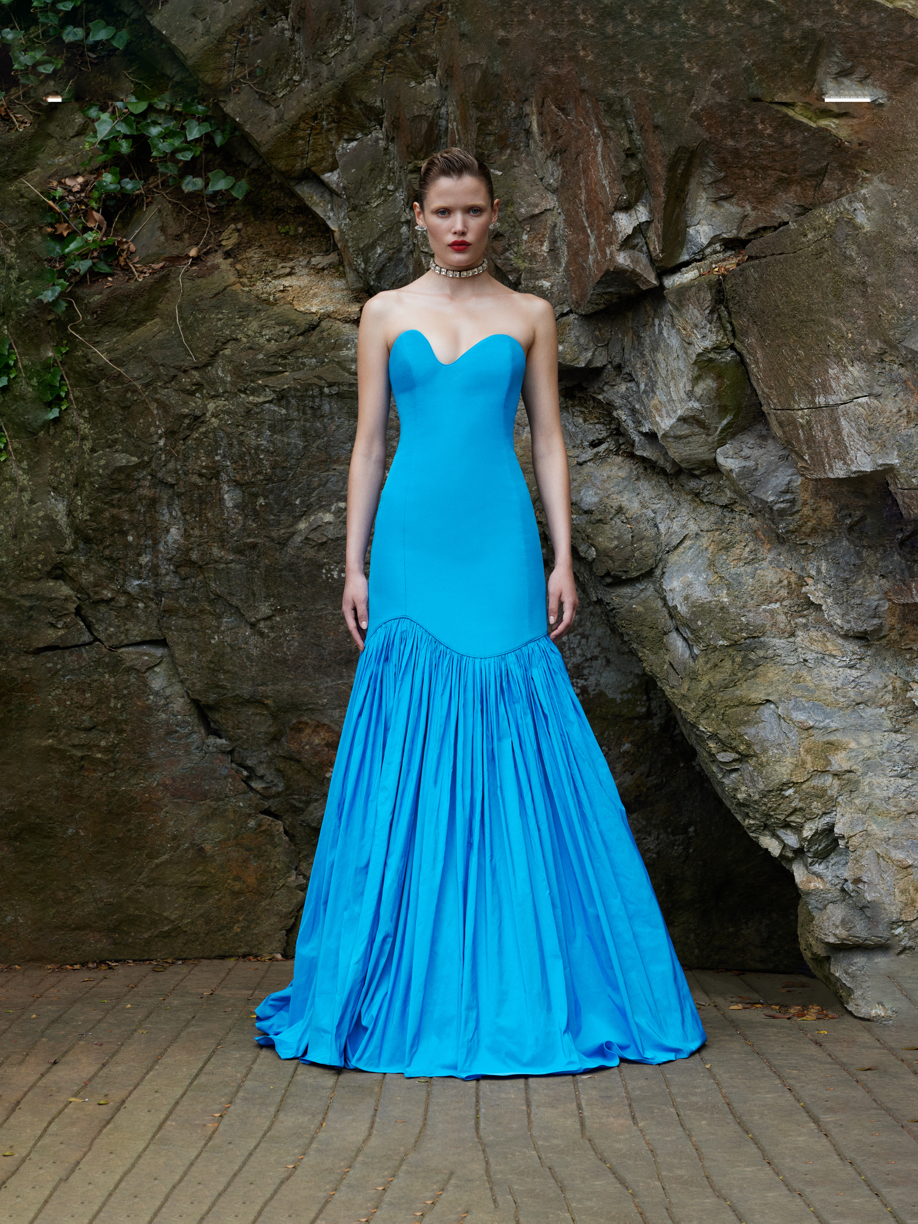 Cobalt Blue Strapless Pleated Maxi Dress