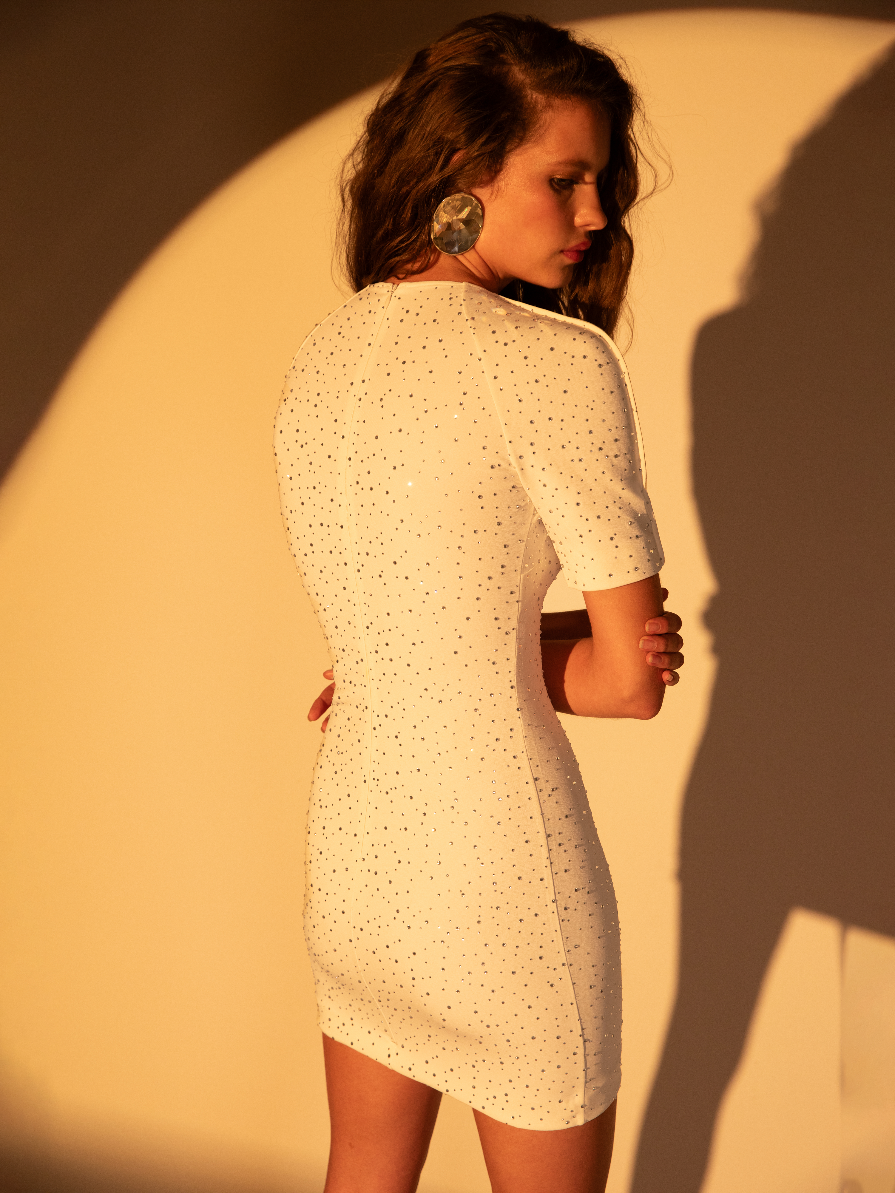 Rhinestone Crepe V-Neck Mini Dress