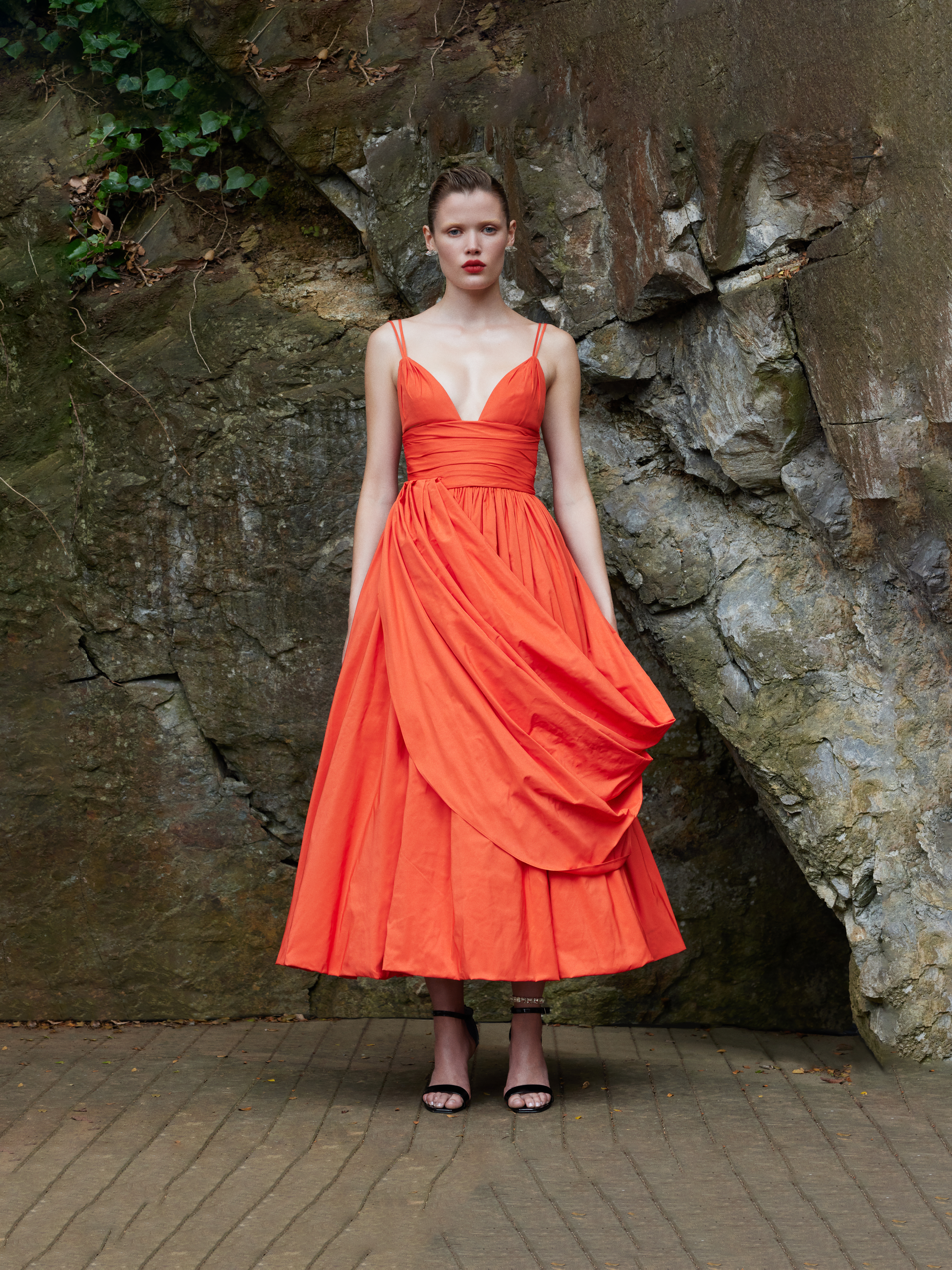 Red Draped Midi Dress