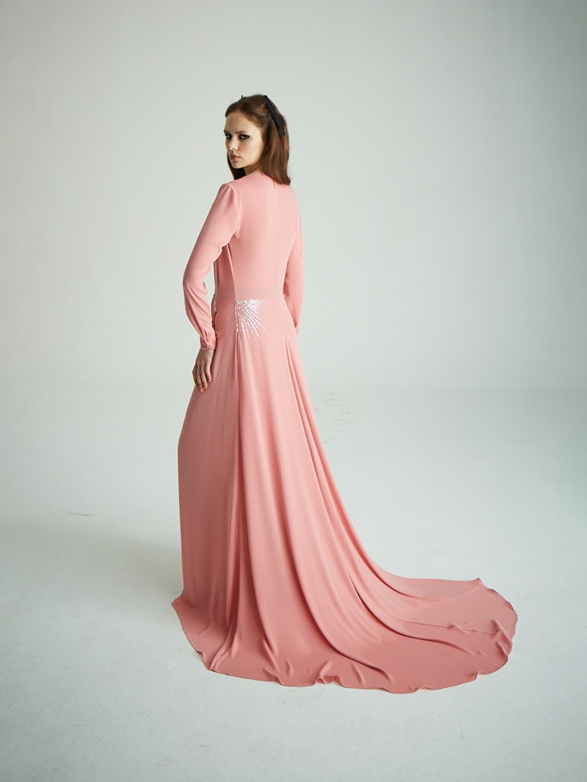 Pink Draped Embellished Silk Gown
