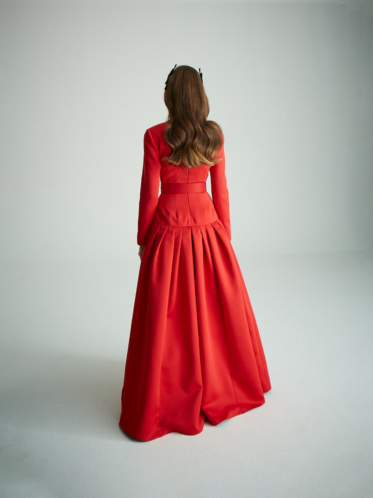 Red Belted Pleated Maxi Dress
