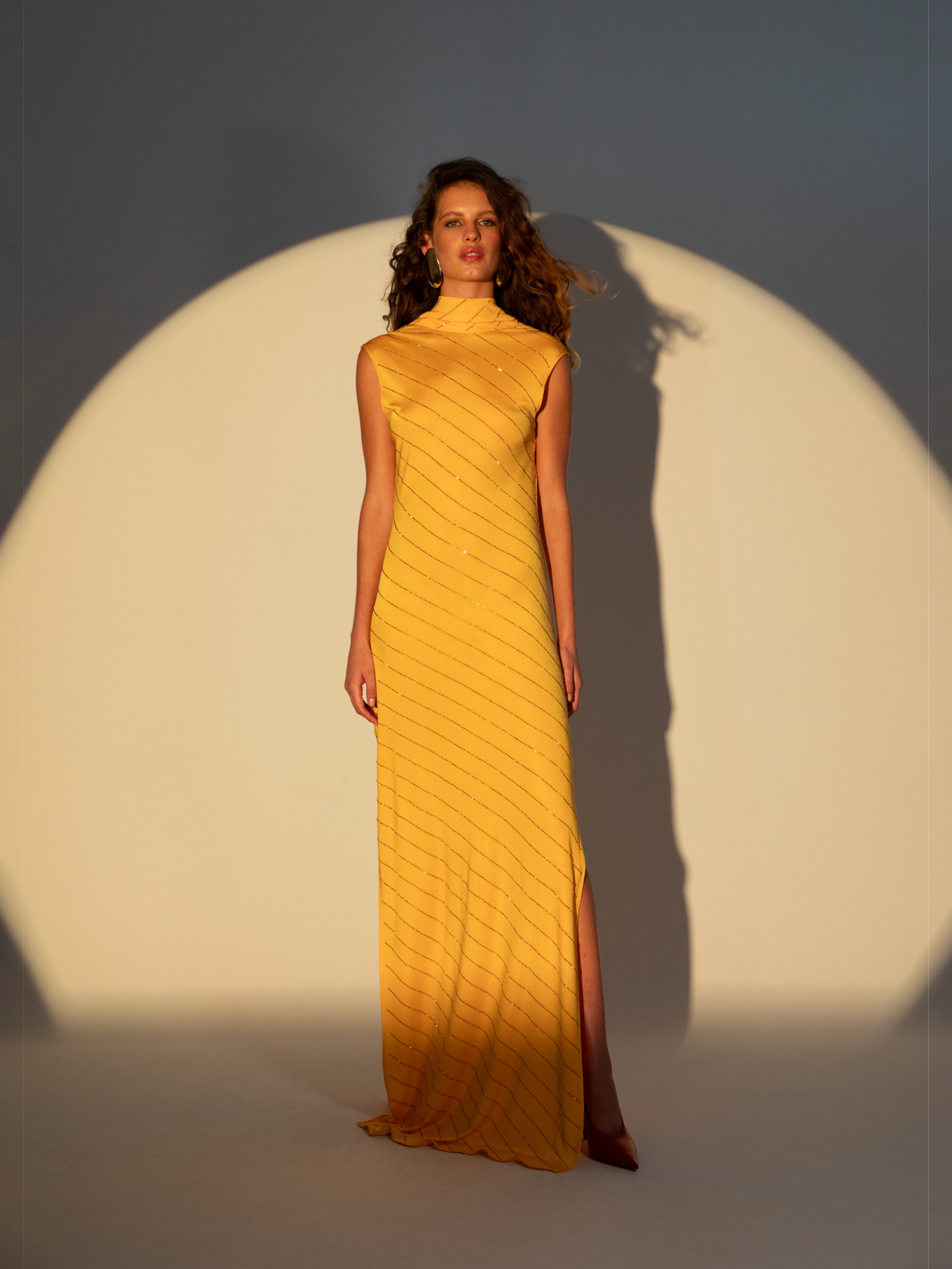 Crystal Printed Jersey Open Back Maxi Dress