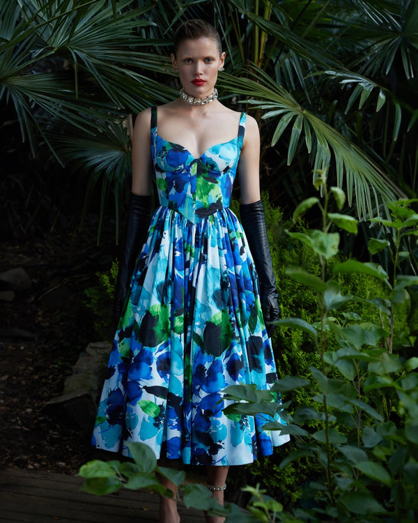 "Lanı" Desenli Tafta Midi Elbise