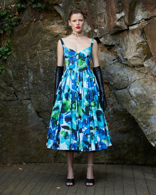 "Lanı" Desenli Tafta Midi Elbise