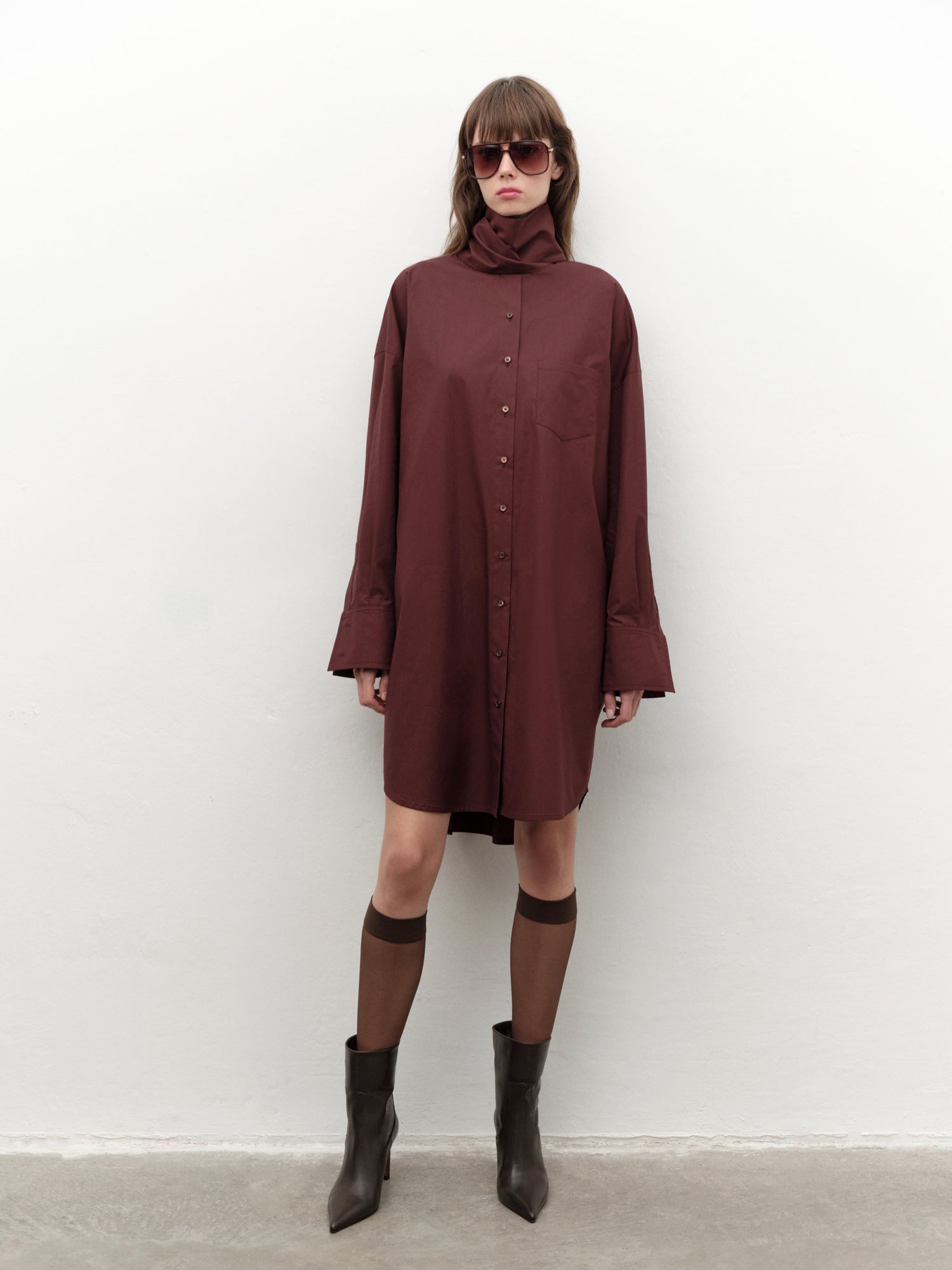 Tie-detailed Shirt Dress in Burgundy