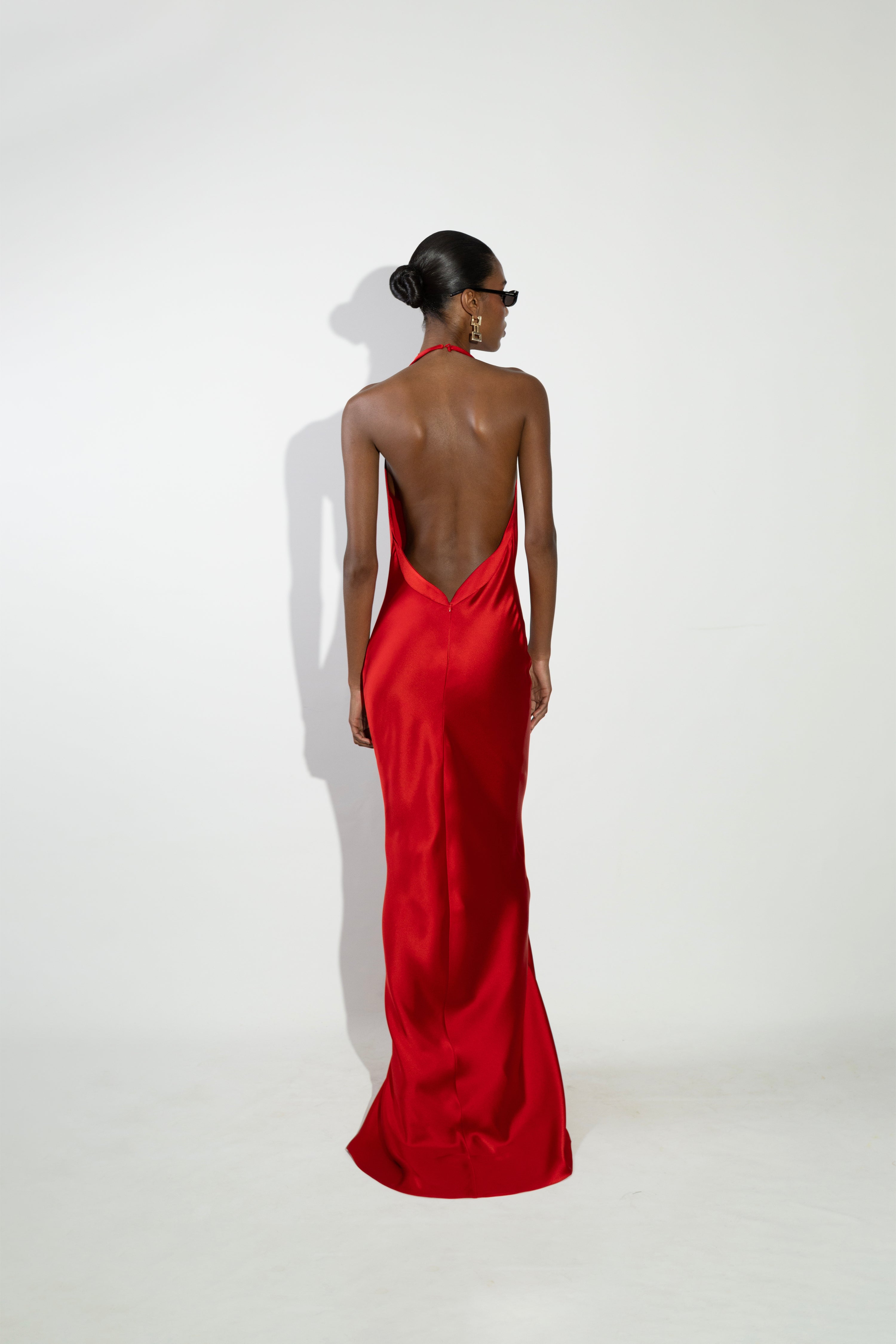 'Elly' Open back halter satin maxi dress