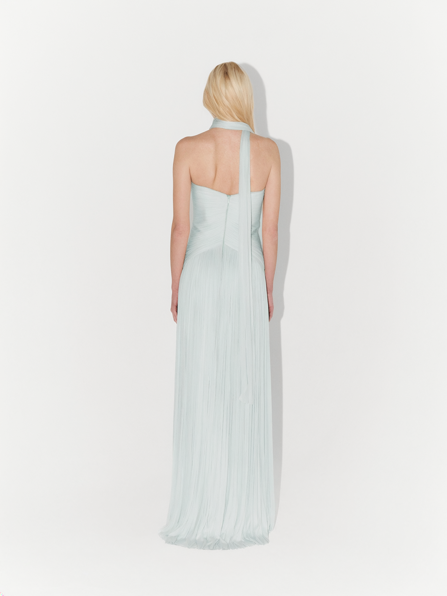 Silk Tulle Flowing Couture Gown in Mint