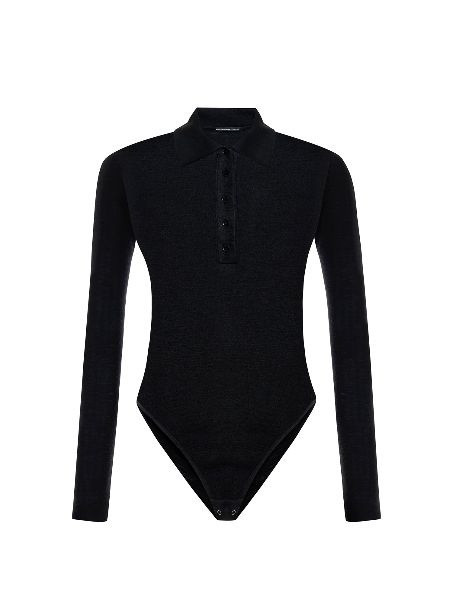 Wool-blend Polo-neck Bodysuit in Black