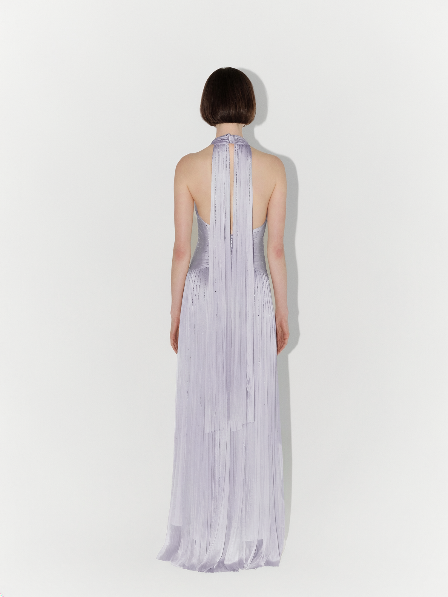 Hand-Embellished Silk Tulle Gown in Lilac