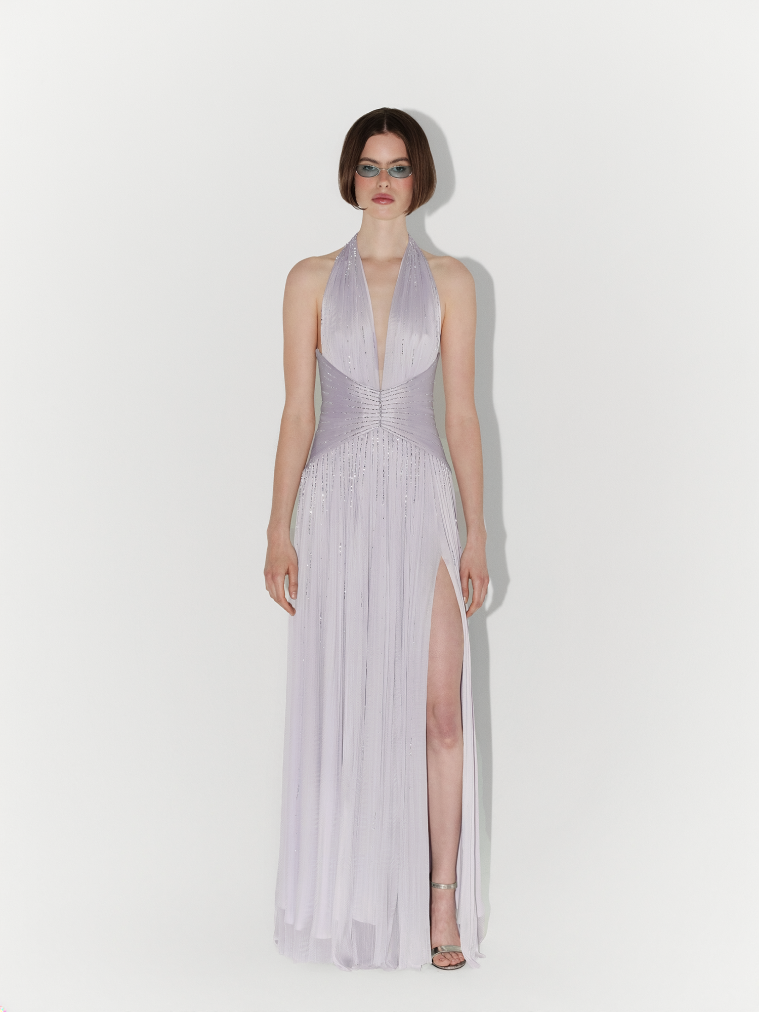 Hand-Embellished Silk Tulle Gown in Lilac