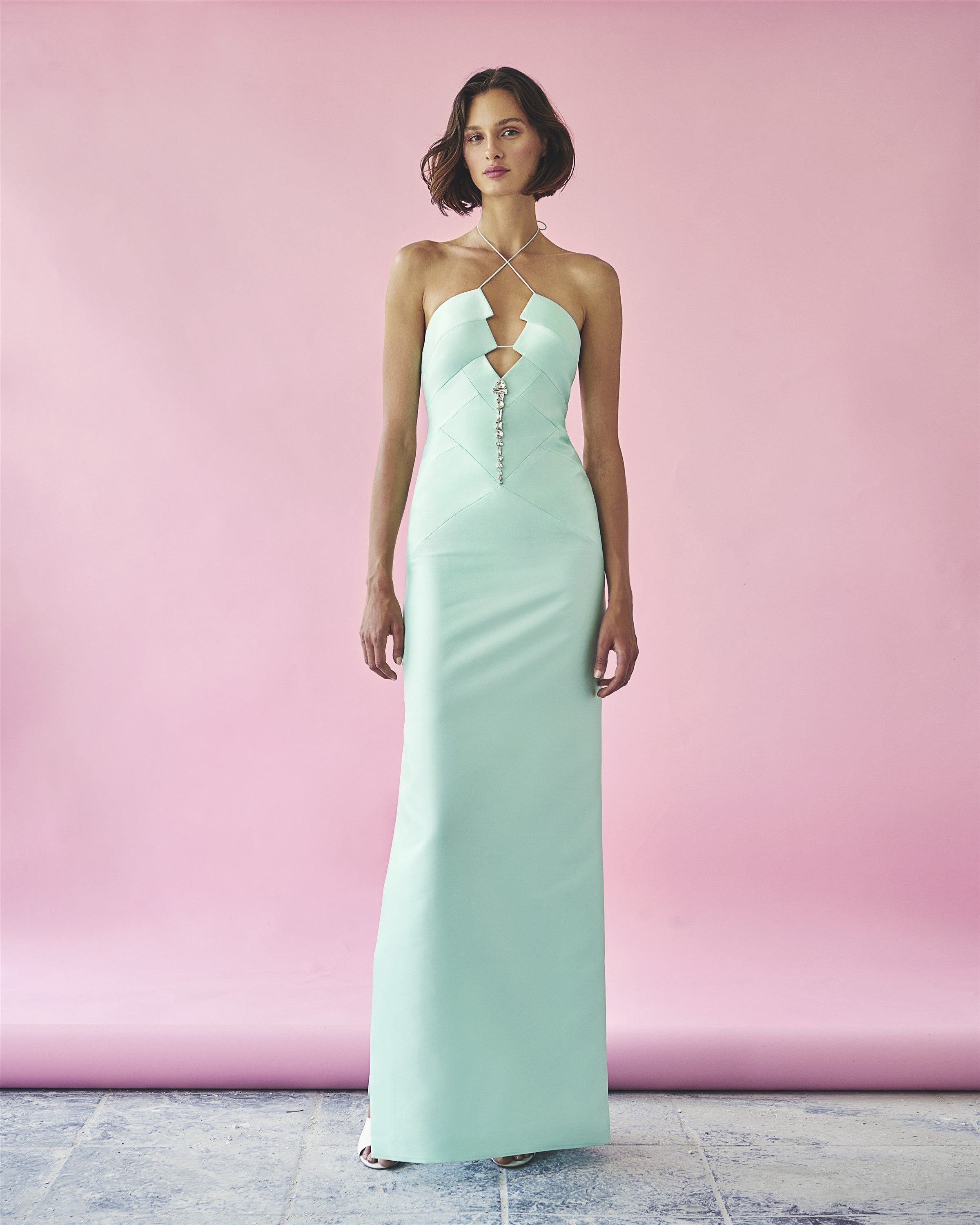 Mint Cutout Crepe Maxi Dress