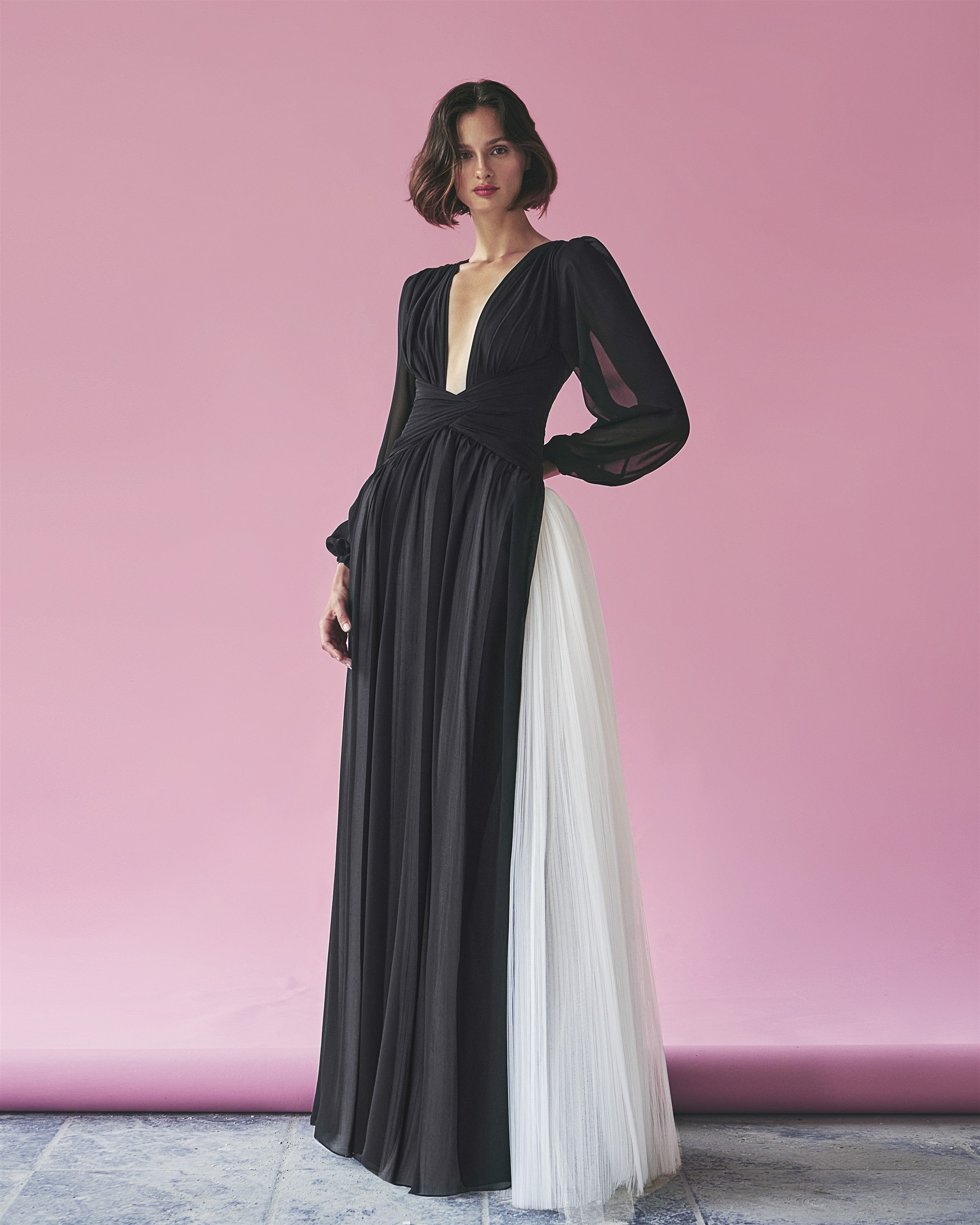 Black Gown with Ivory Tulle Panel