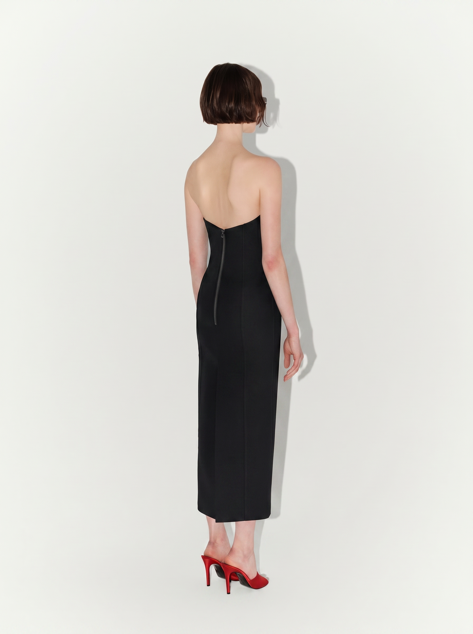 Structured Gabardine Midi Dress in Black