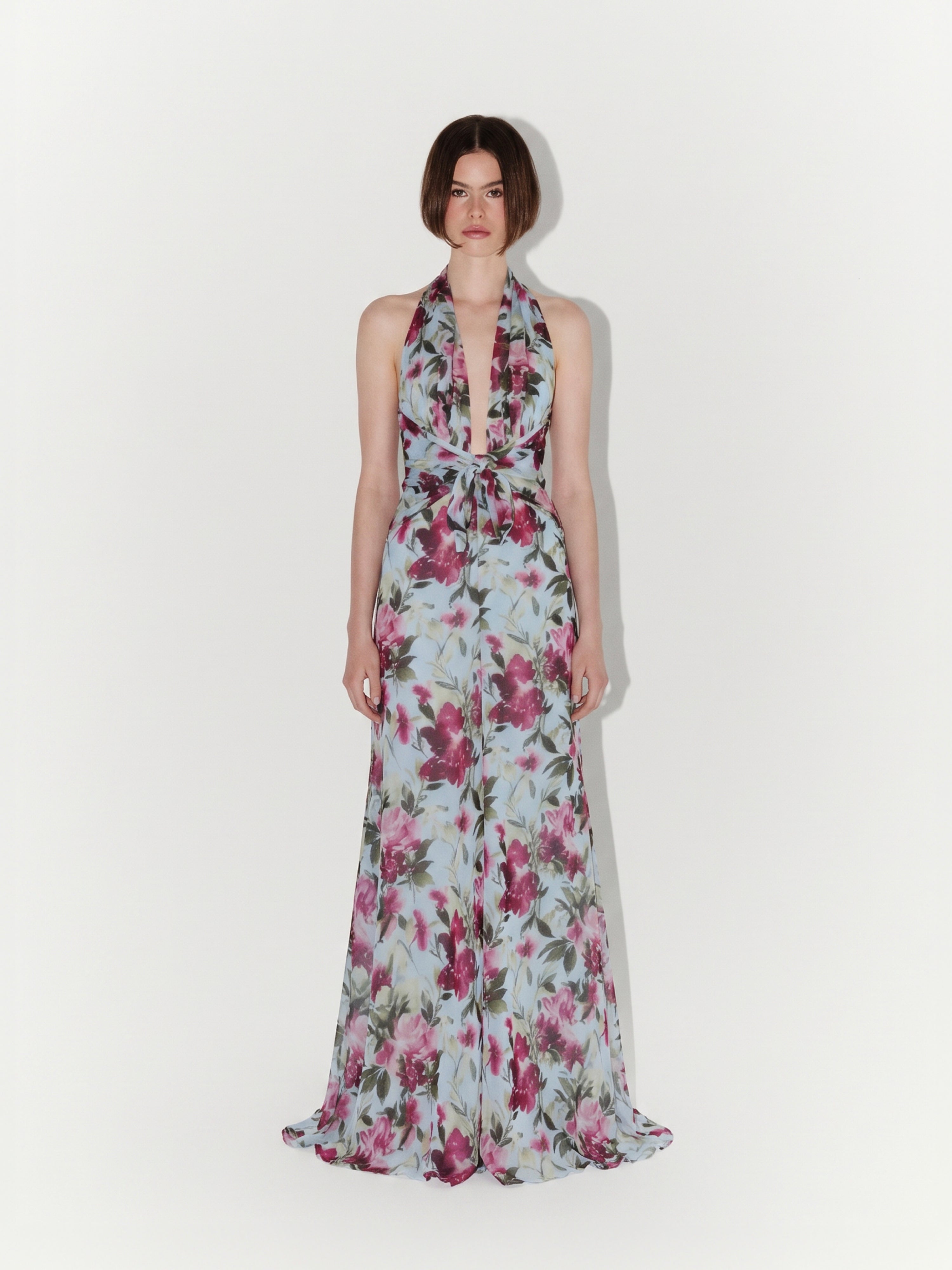 Floral-Print Halter-Neck Chiffon Maxi Dress
