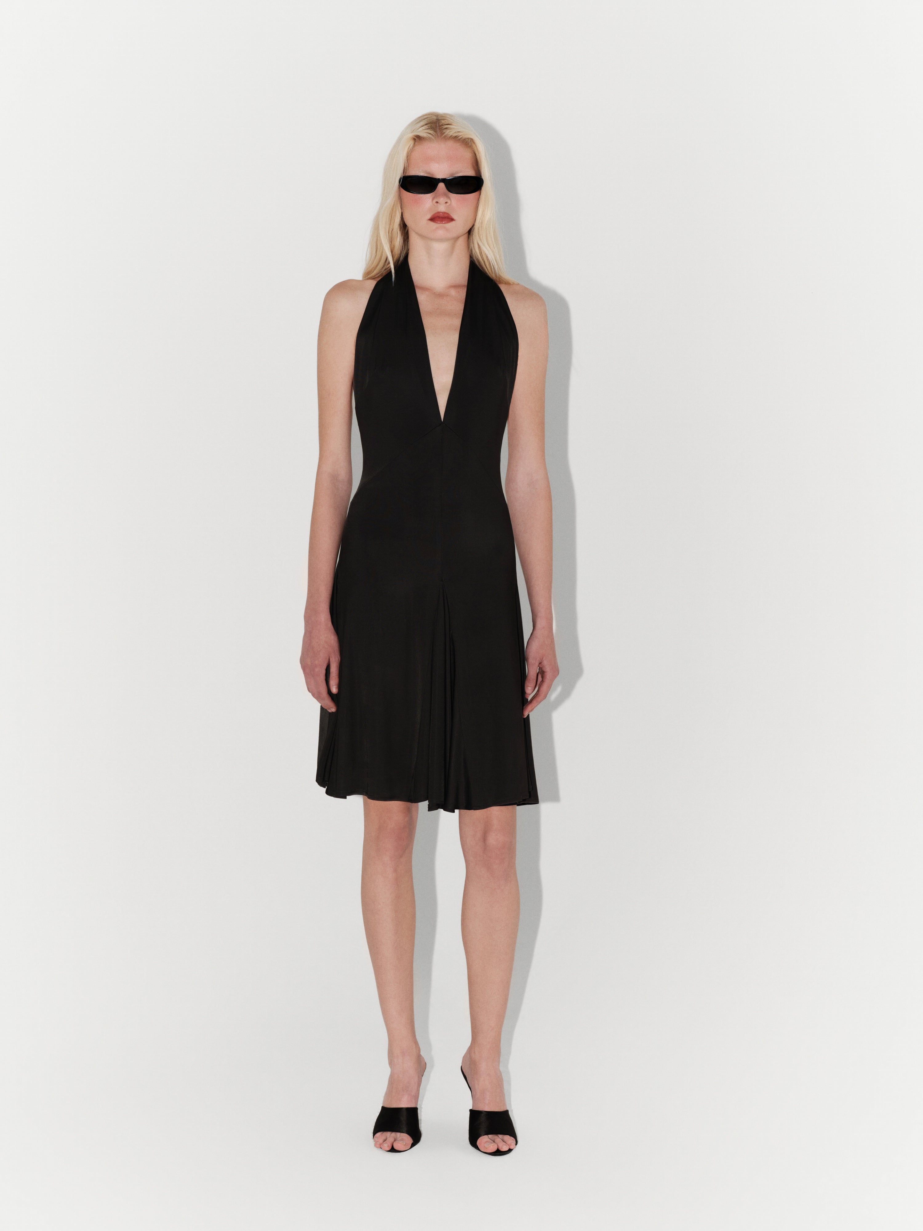 Halter-Neck Jersey Mini Dress in Black