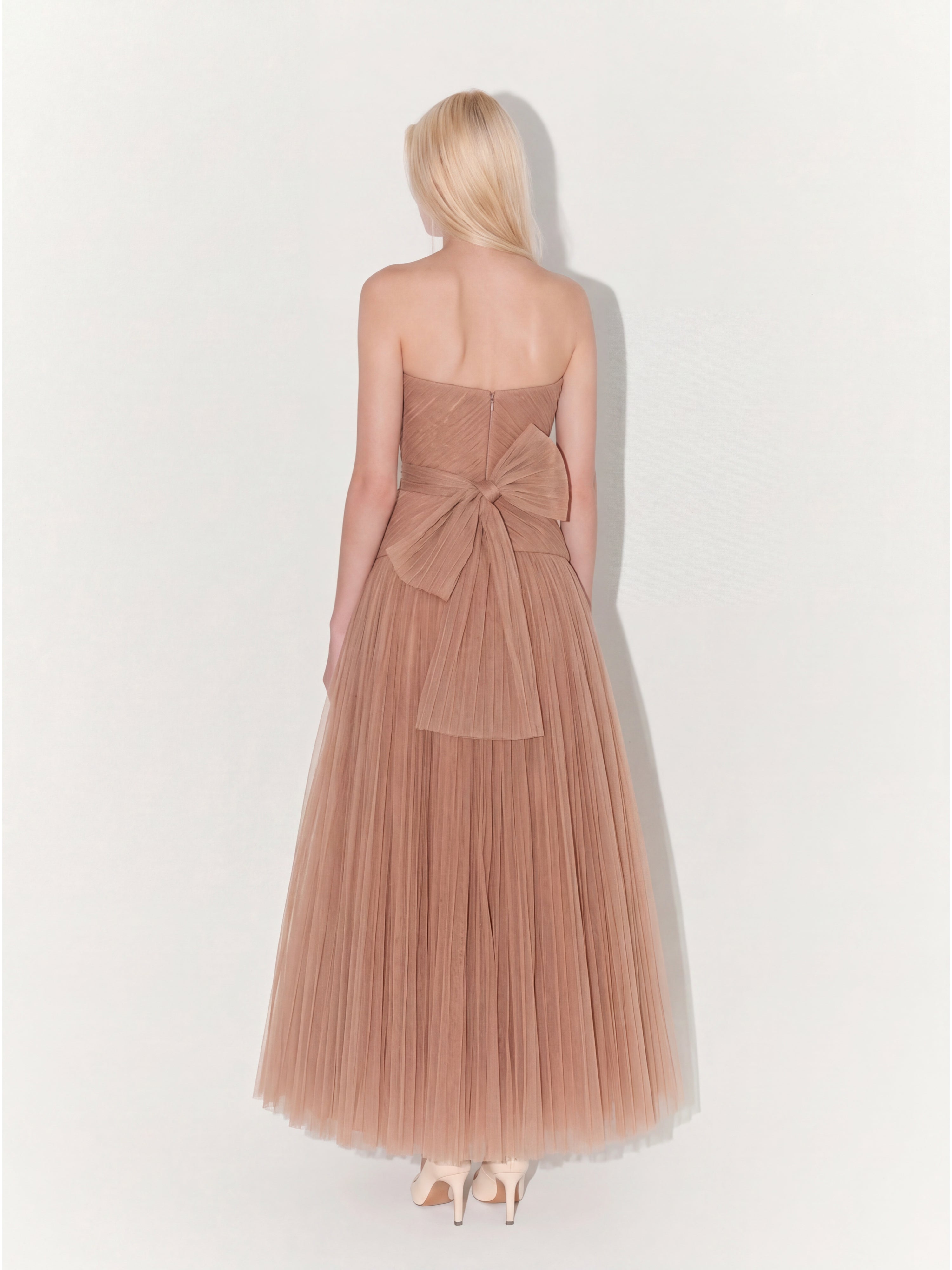 Strapless Midi Tulle Dress in Nude