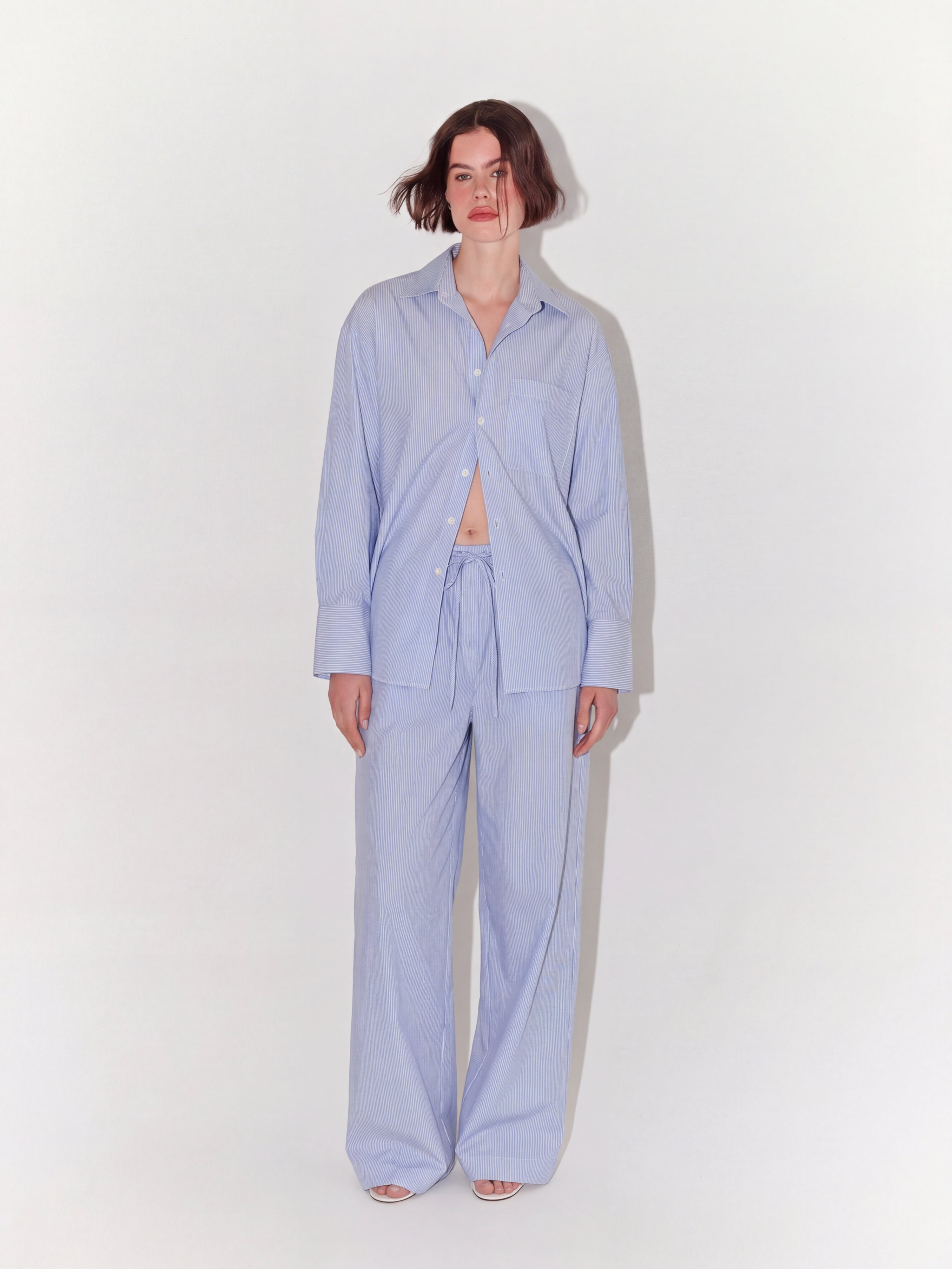 Relaxed Fit Striped Two Piece Set in Blue and White