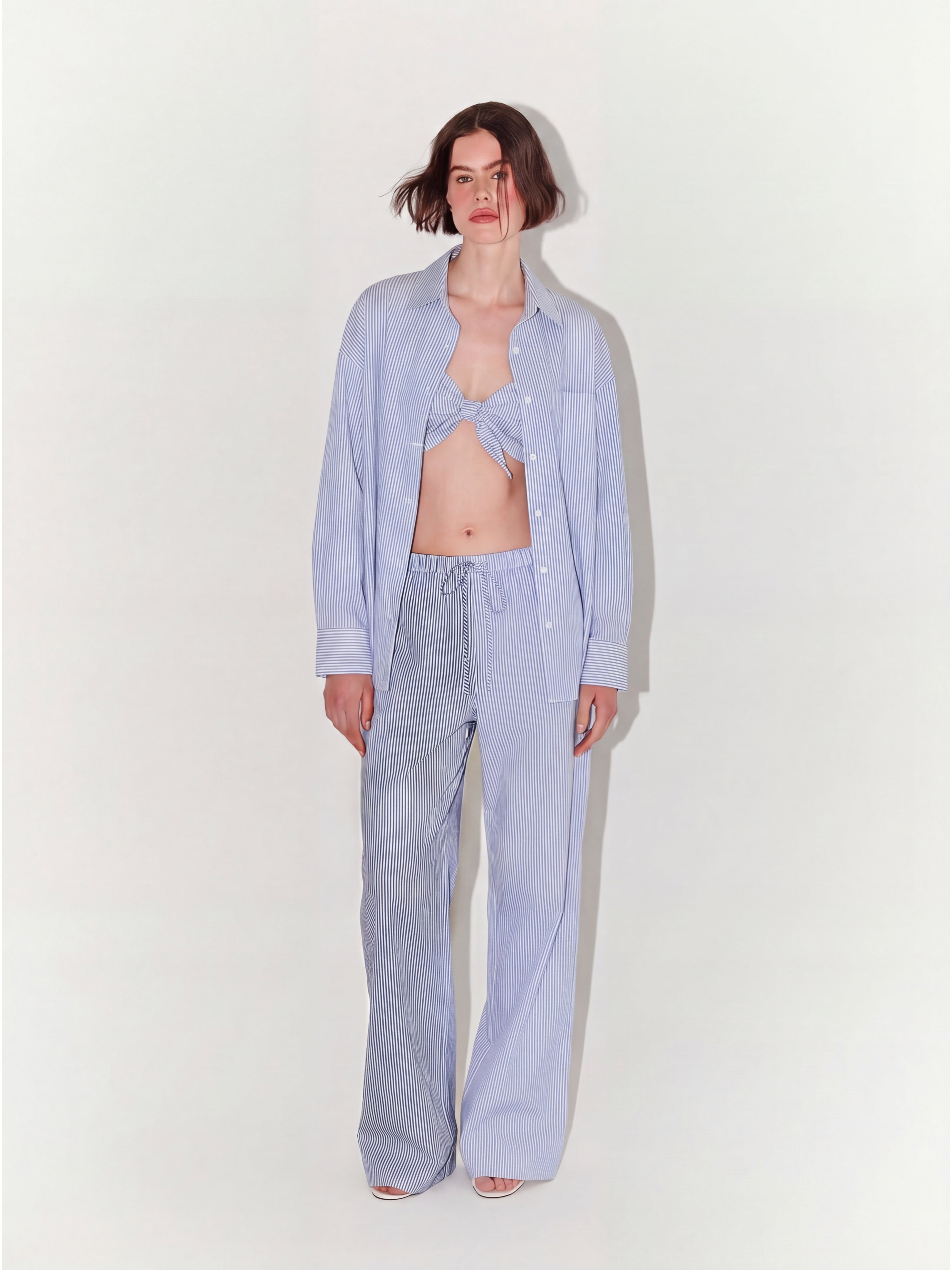 Contrast Leg Striped Loungewear Set In Blue and White