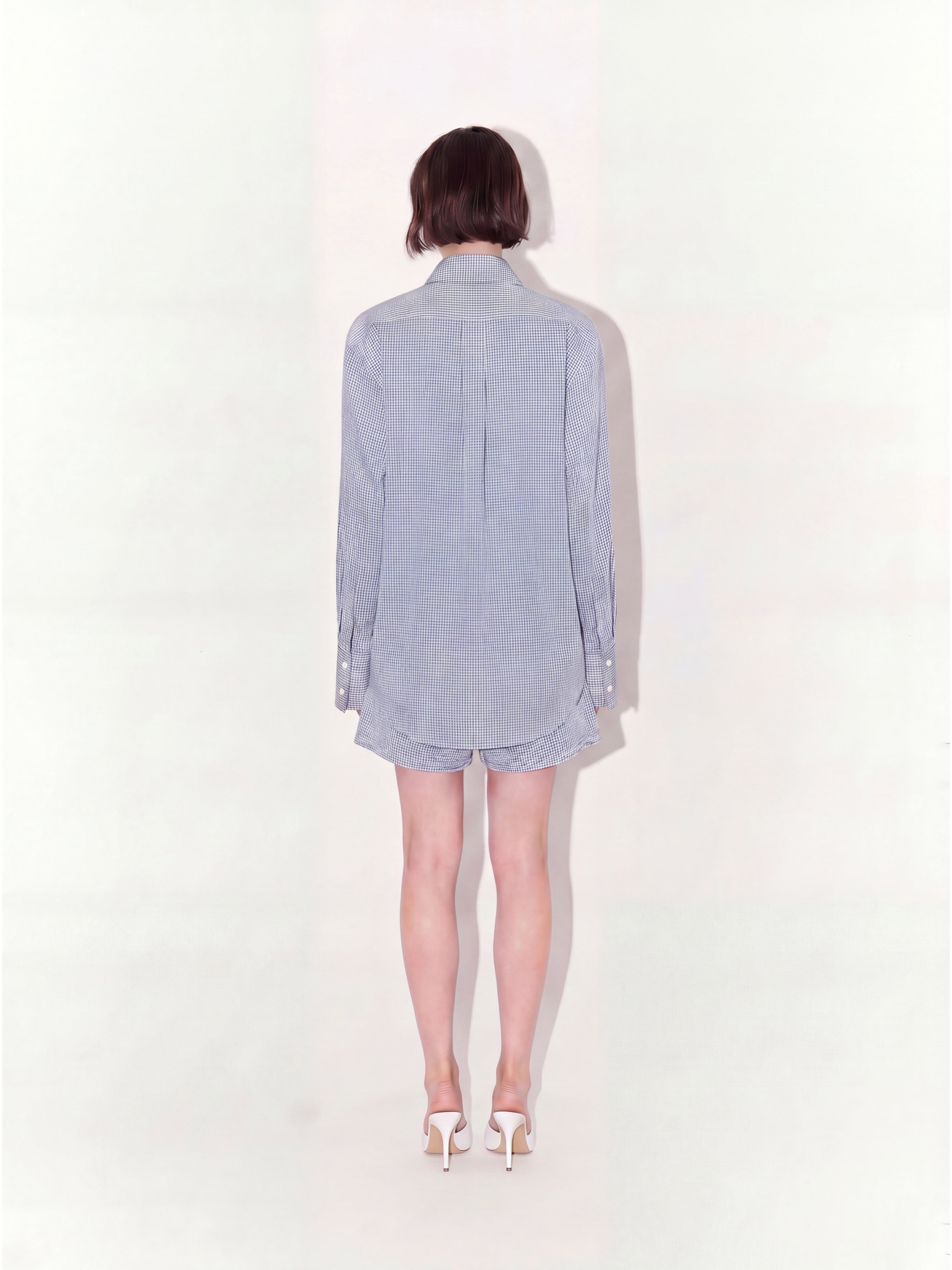 Relaxed Fit Gingham Shirt And Shorts Set in Blue and White