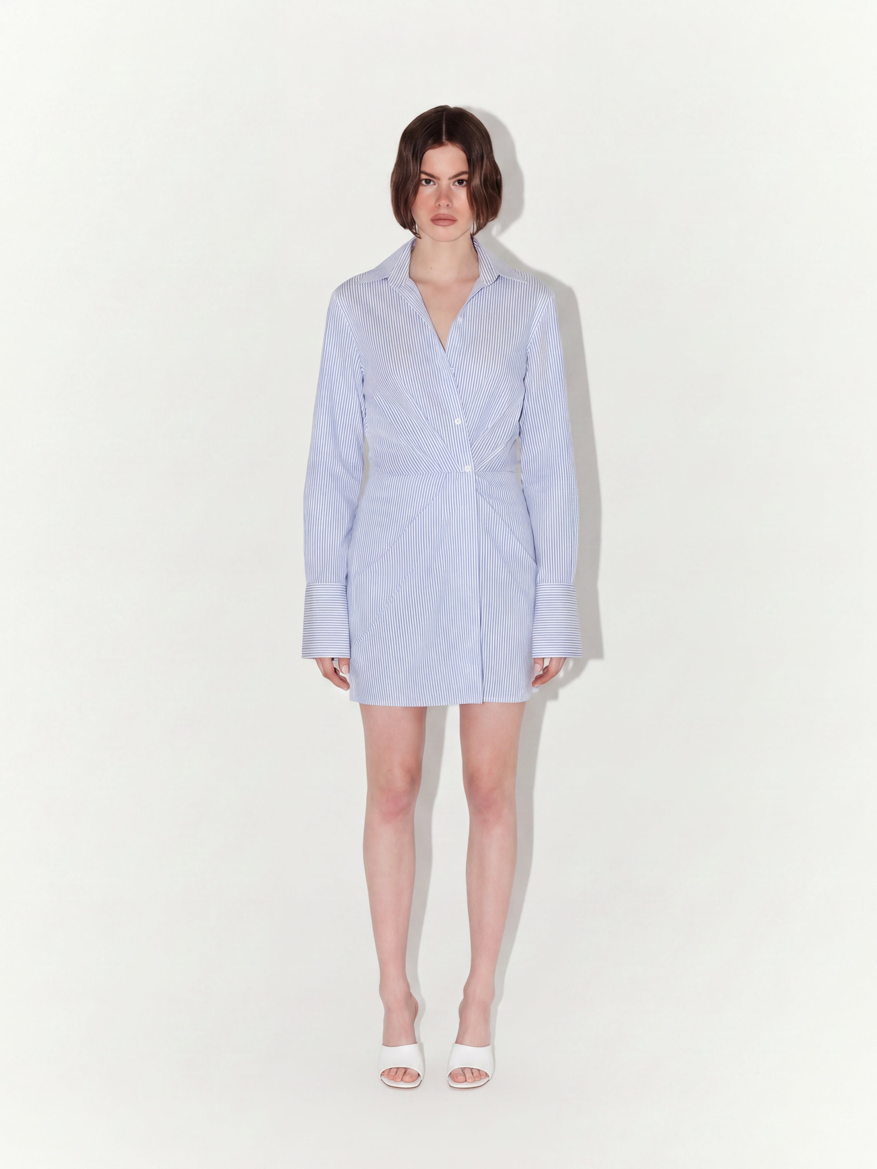 Striped Shirt Dress In Blue and White