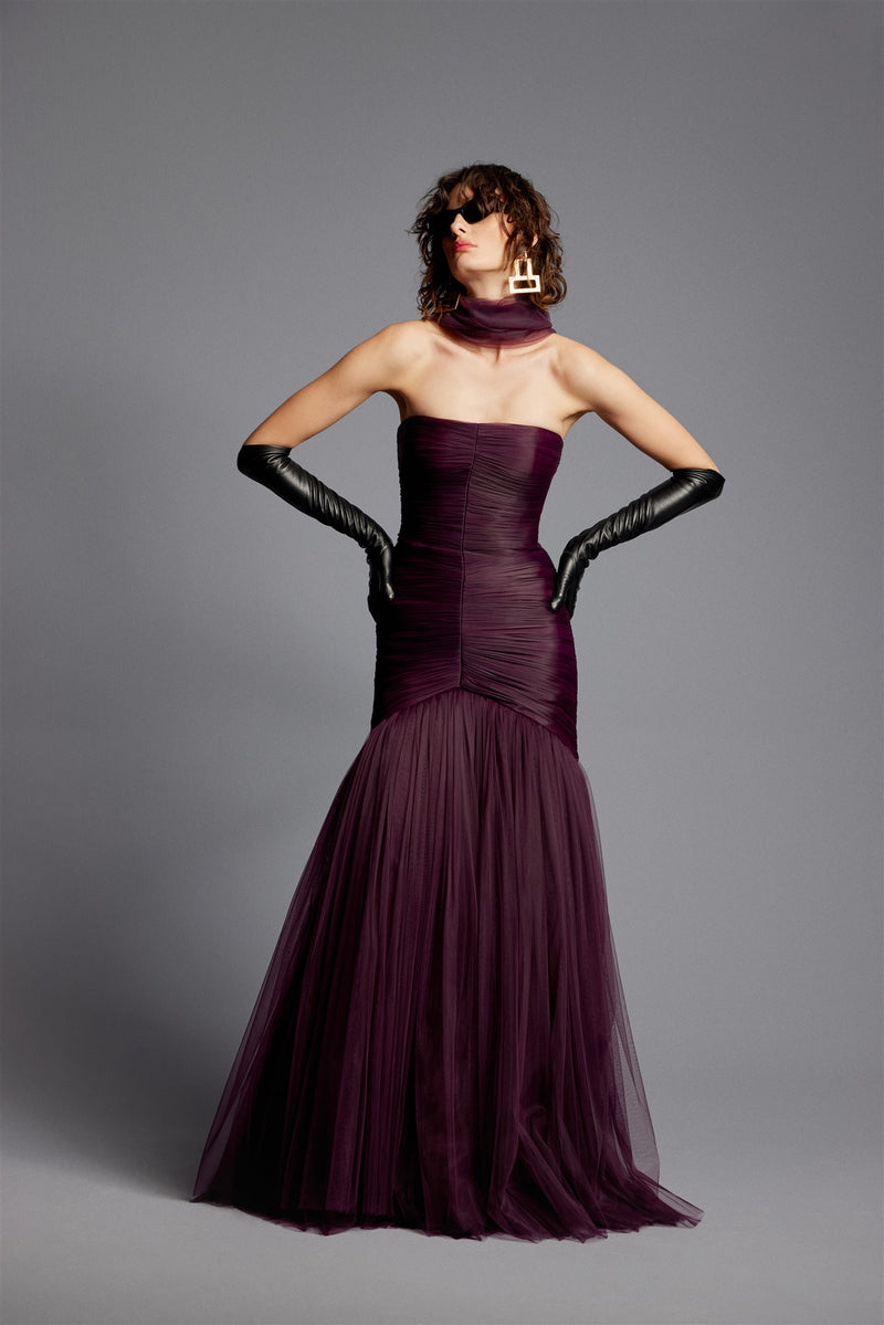 'Eva' Hand Draped Evening Gown in Tulle