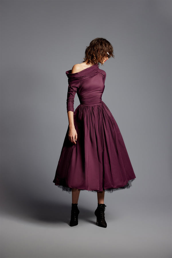 'Mona' Taffeta Drop Shoulder Midi Dress